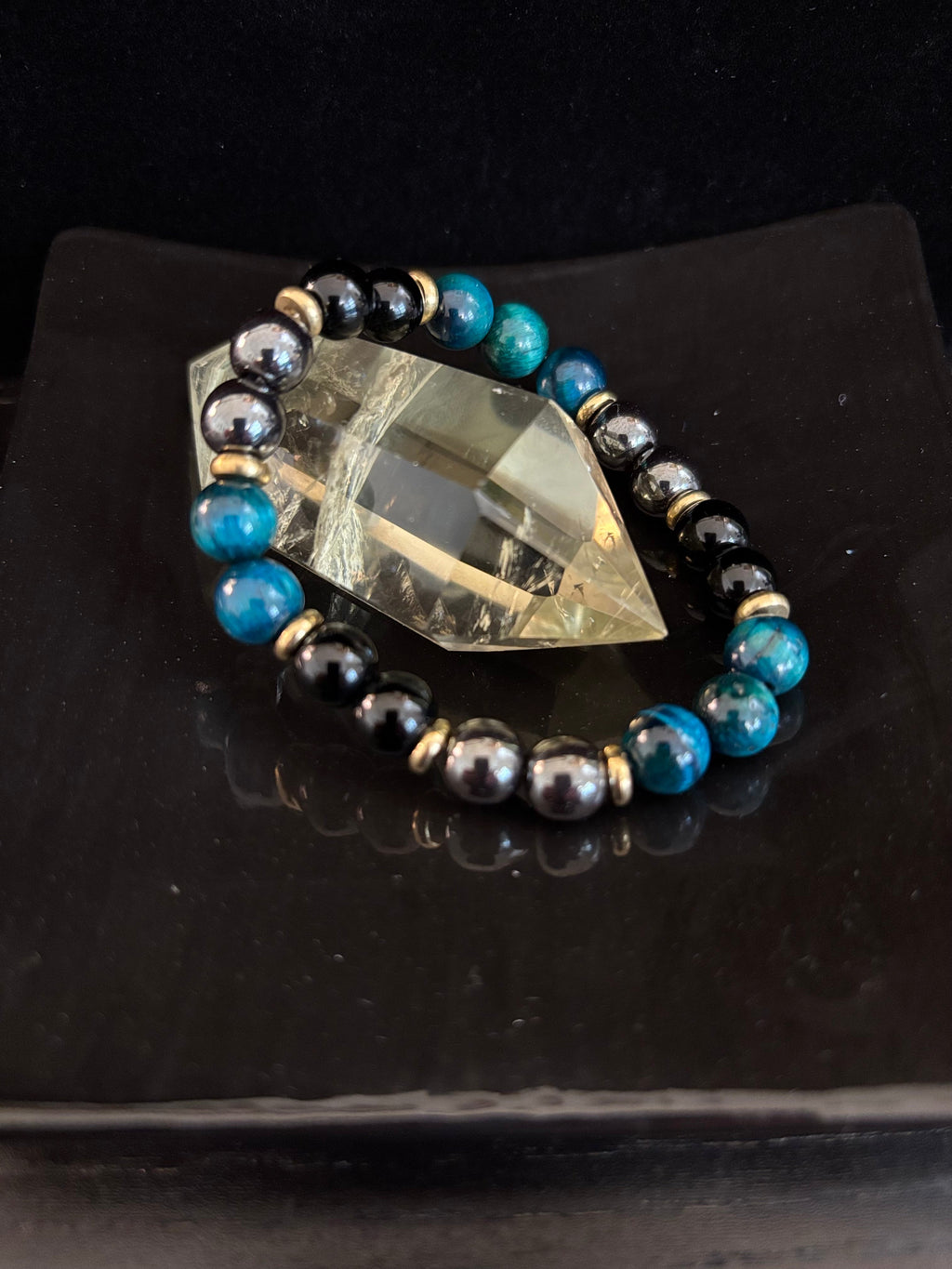 Blue Tiger Eye + Hematite + Onyx Bracelet – Anxiety Relief, Strength & Focus (8mm • Medium Wrist) | | Wiccan Center