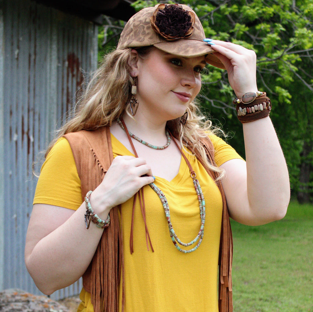 Hand-Painted Leopard Suede Baseball Cap w/ Flowers Tan 986L | Hat | Wiccan Center