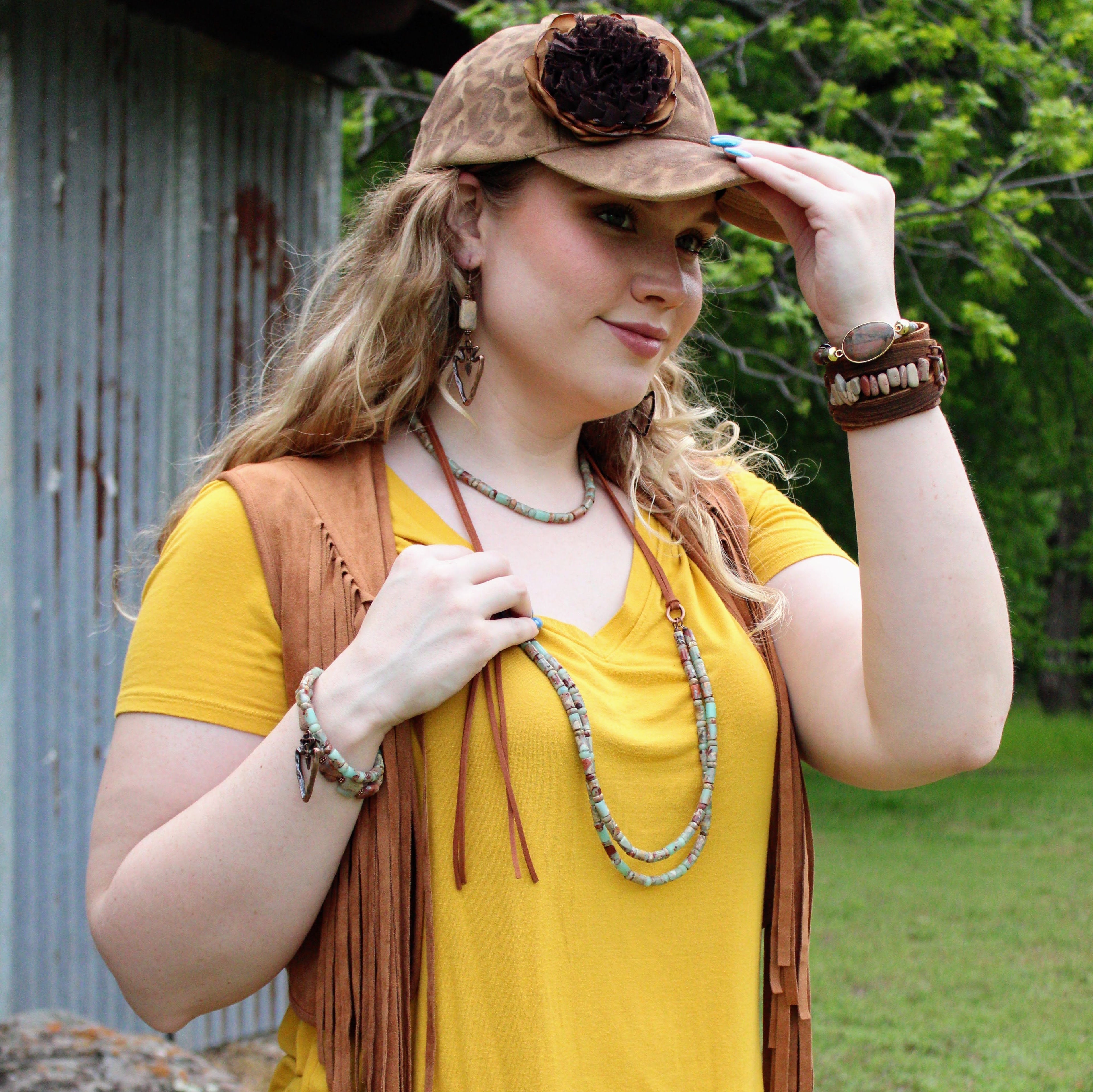 Hand-Painted Leopard Suede Baseball Cap w/ Flowers Tan 986L | Hat | Wiccan Center