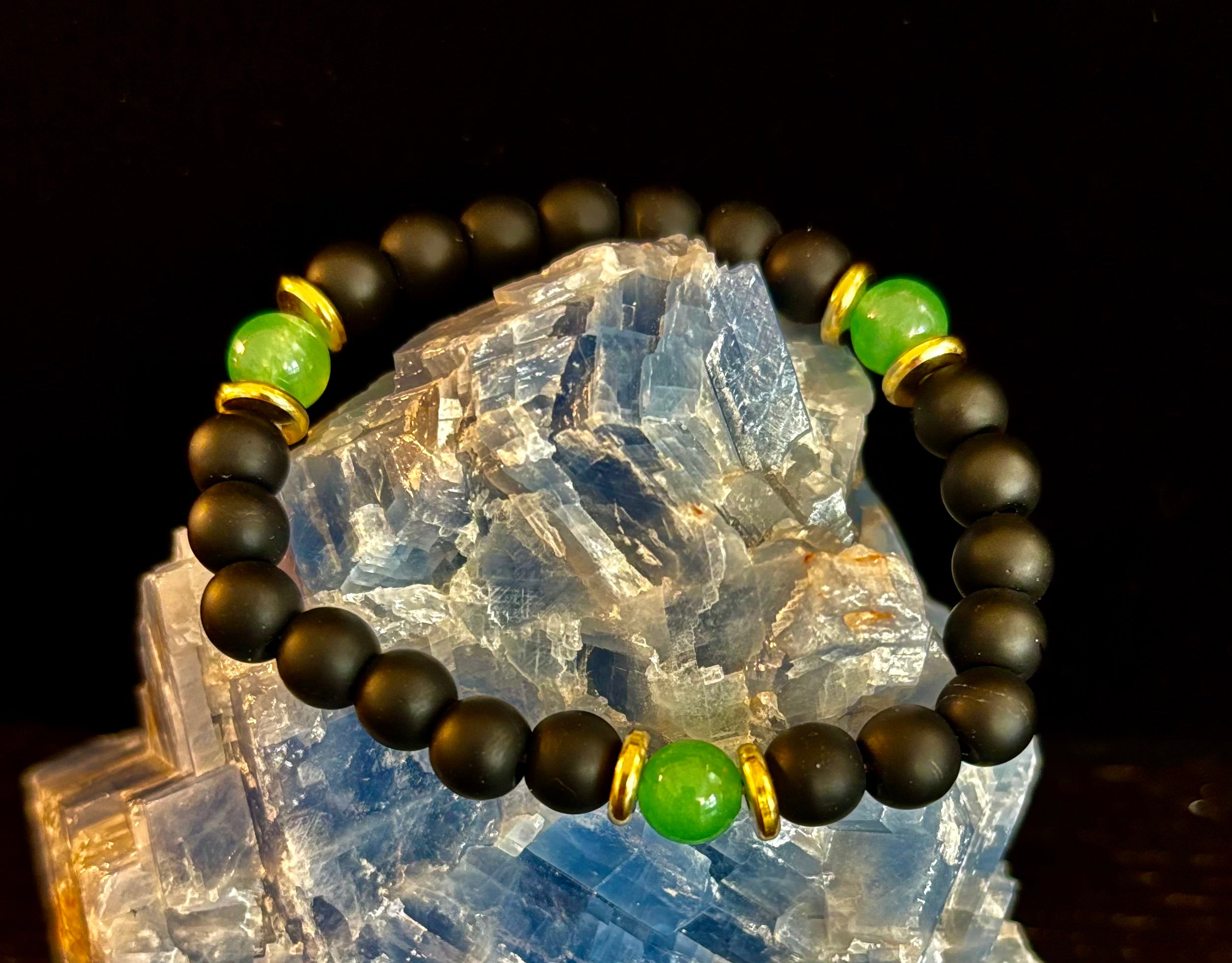 Matte Black Onyx & Green Aventurine Reiki-Infused Abundance & Grounding Bracelet (Medium–Large Wrist) | | Wiccan Center