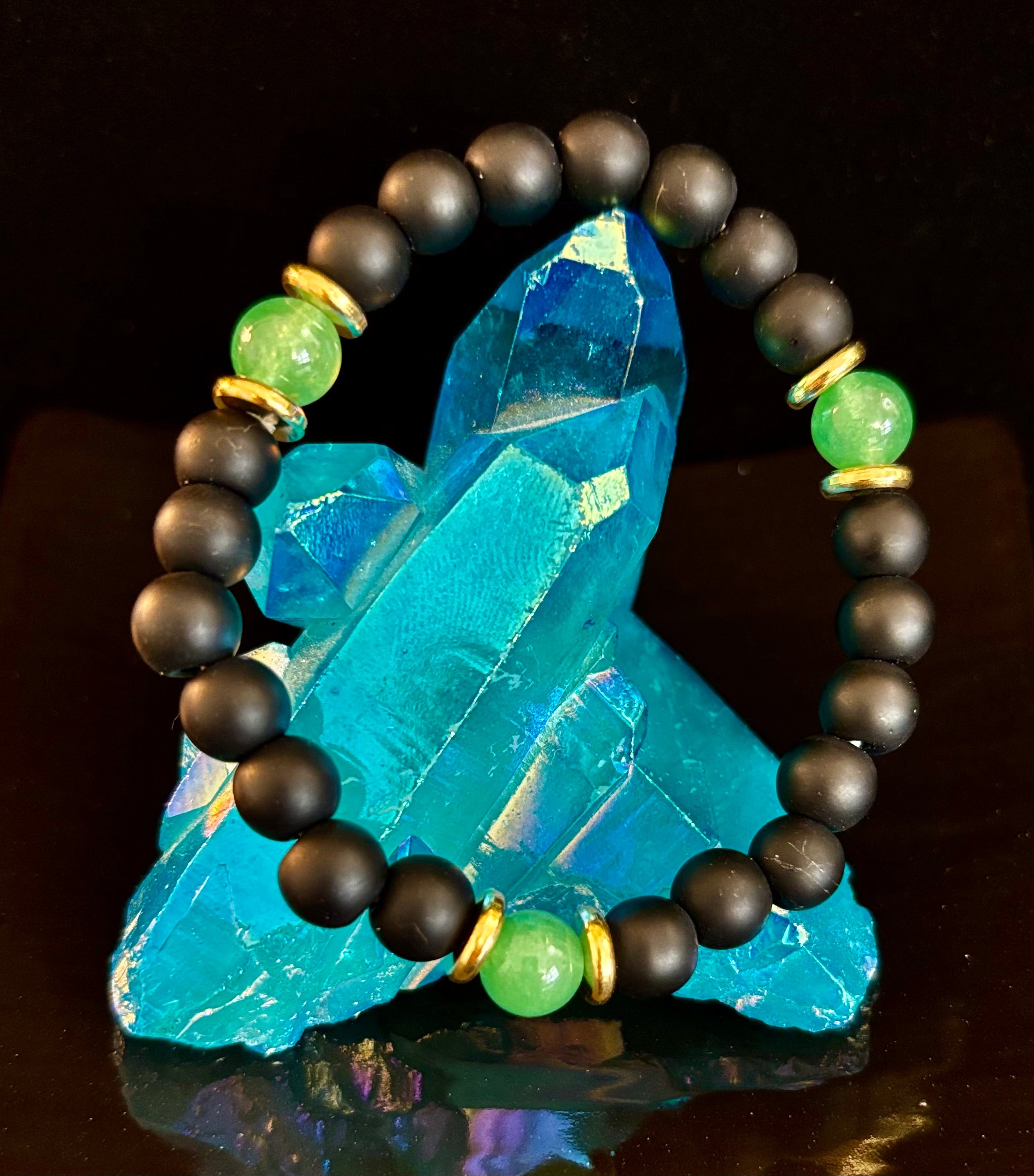 Matte Black Onyx & Green Aventurine Reiki-Infused Abundance & Grounding Bracelet (Medium–Large Wrist) | | Wiccan Center