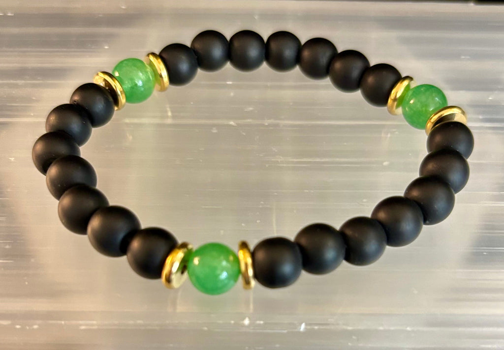 Matte Black Onyx & Green Aventurine Reiki-Infused Abundance & Grounding Bracelet (Medium–Large Wrist) | | Wiccan Center