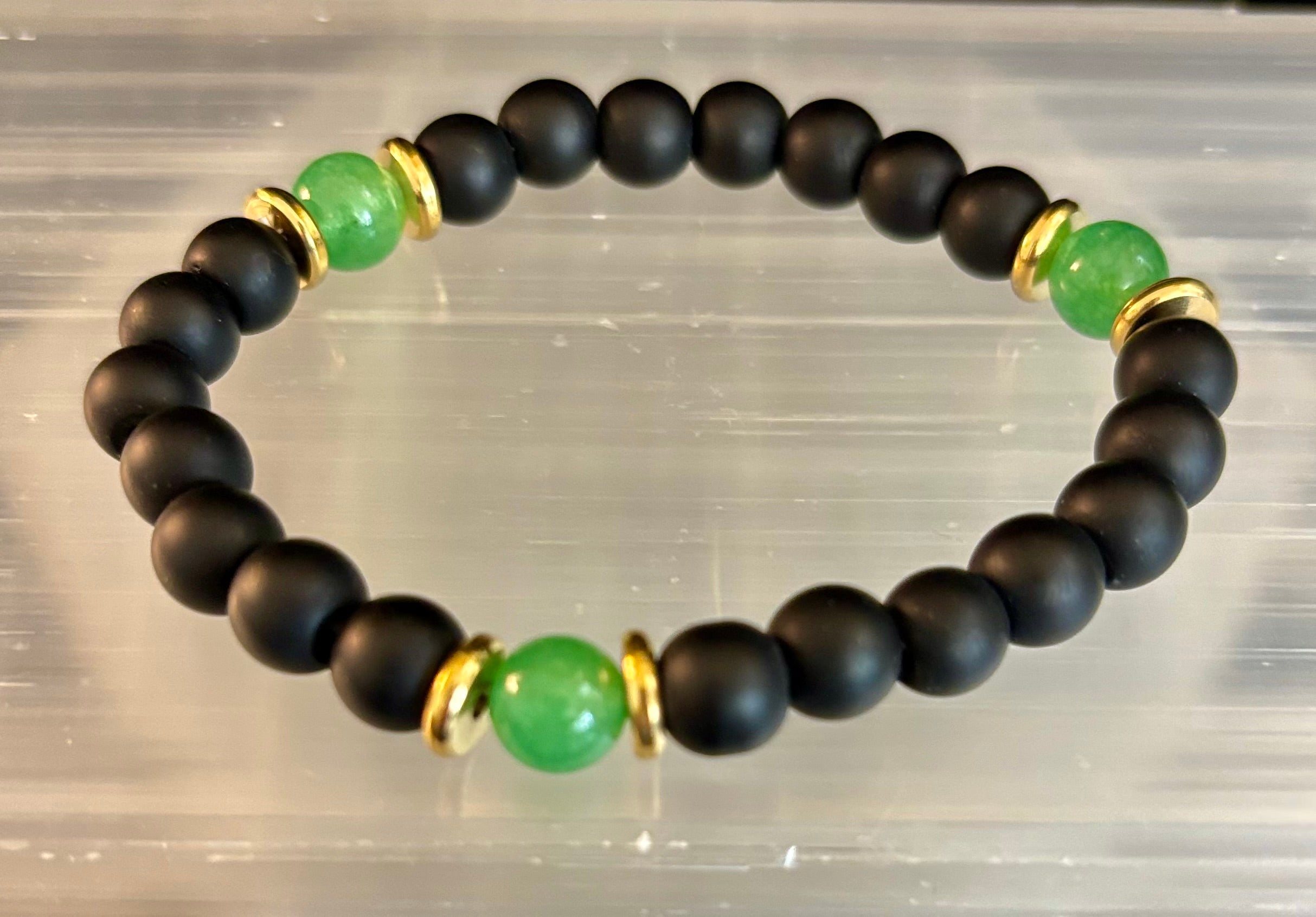 Matte Black Onyx & Green Aventurine Reiki-Infused Abundance & Grounding Bracelet (Medium–Large Wrist) | | Wiccan Center