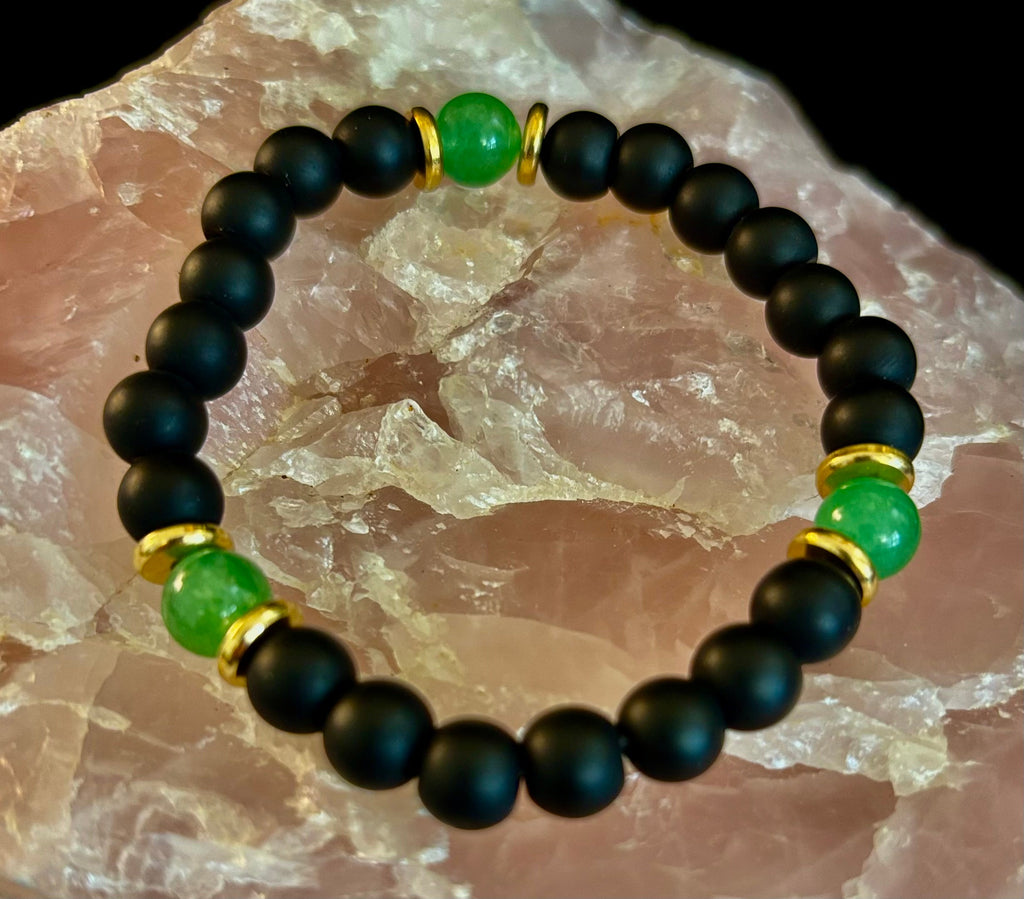 Matte Black Onyx & Green Aventurine Reiki-Infused Abundance & Grounding Bracelet (Medium–Large Wrist) | | Wiccan Center