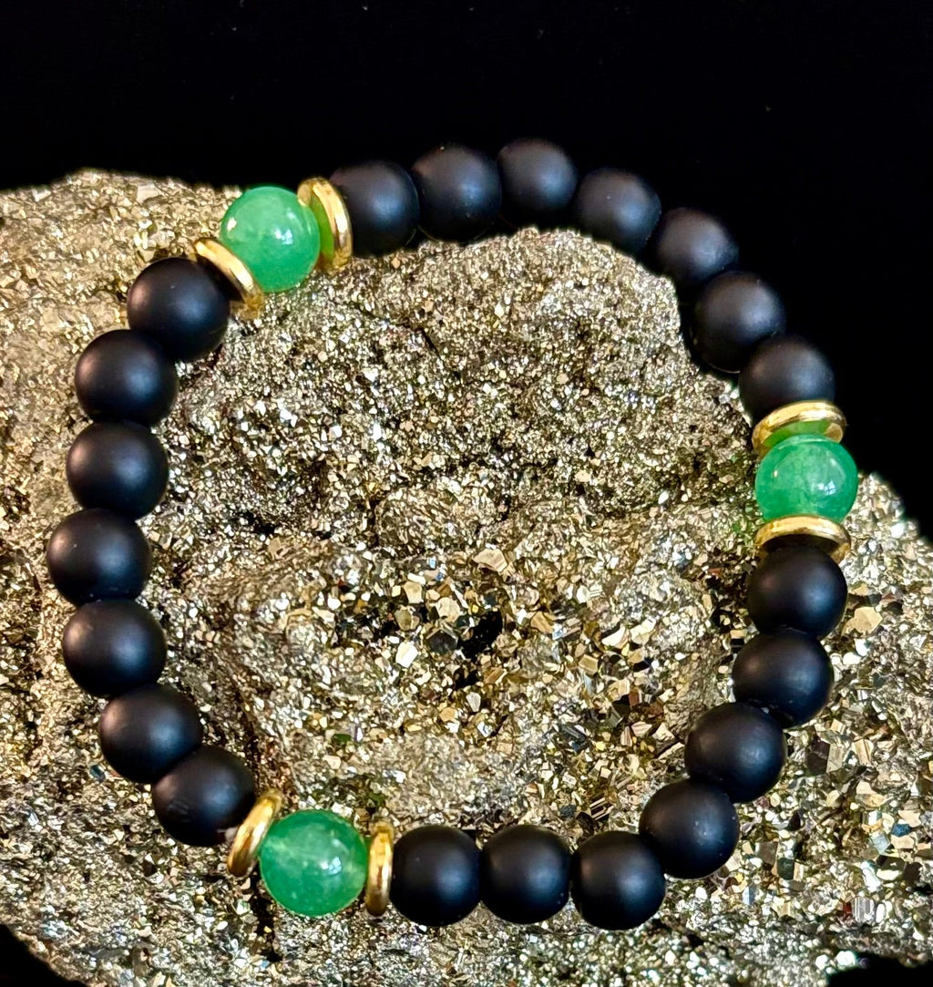 Matte Black Onyx & Green Aventurine Reiki-Infused Abundance & Grounding Bracelet (Medium–Large Wrist) | | Wiccan Center