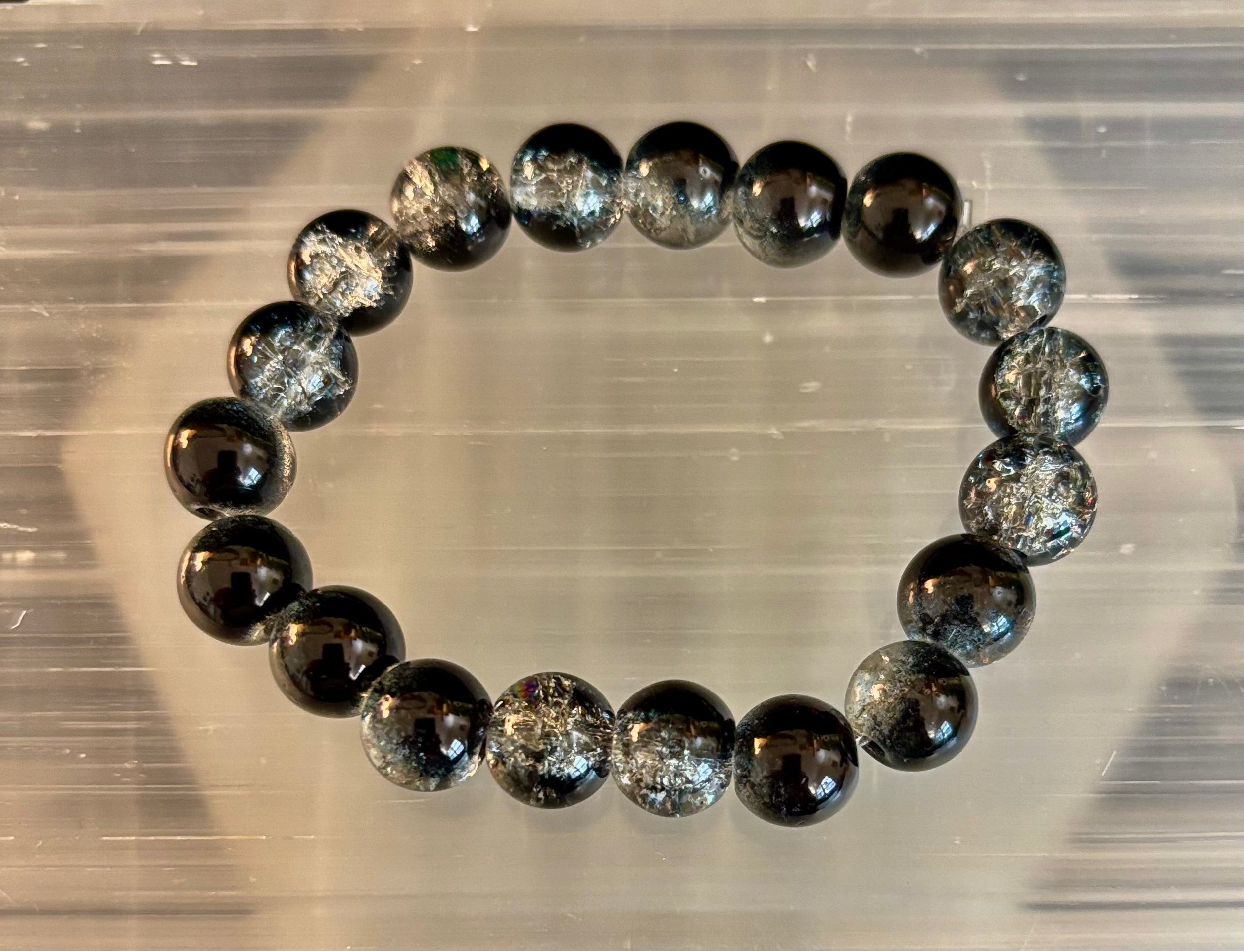 Black & White Cracked Glass Beads Bracelet – Bold Unisex Personality Statement Jewelry | | Wiccan Center