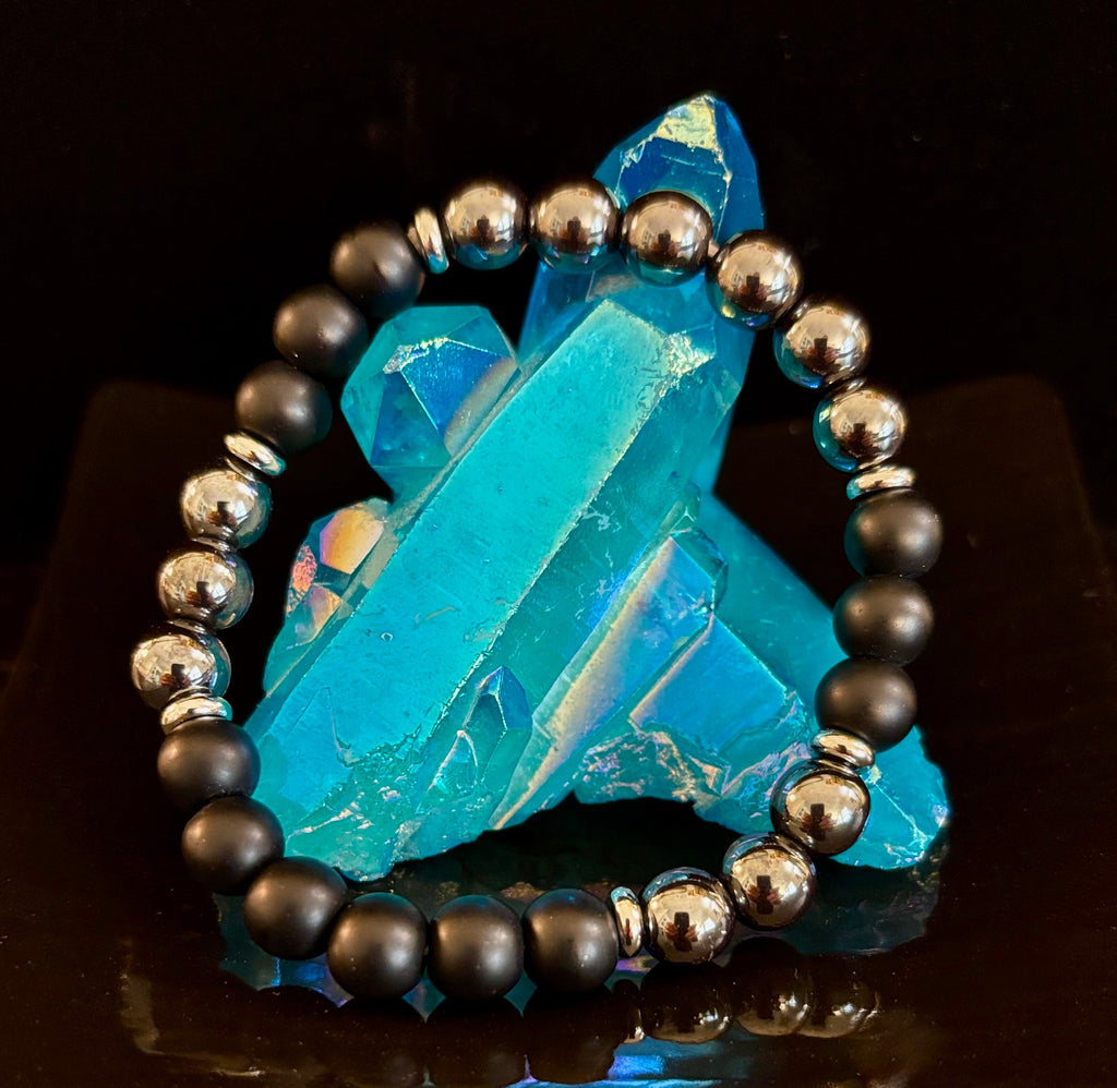 Powerful Protection Bracelet – Black Onyx & Hematite | 8mm Beads | Medium to Large Wrists | | Wiccan Center