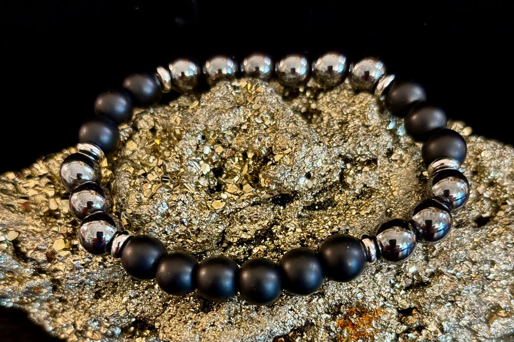 Powerful Protection Bracelet – Black Onyx & Hematite | 8mm Beads | Medium to Large Wrists | | Wiccan Center