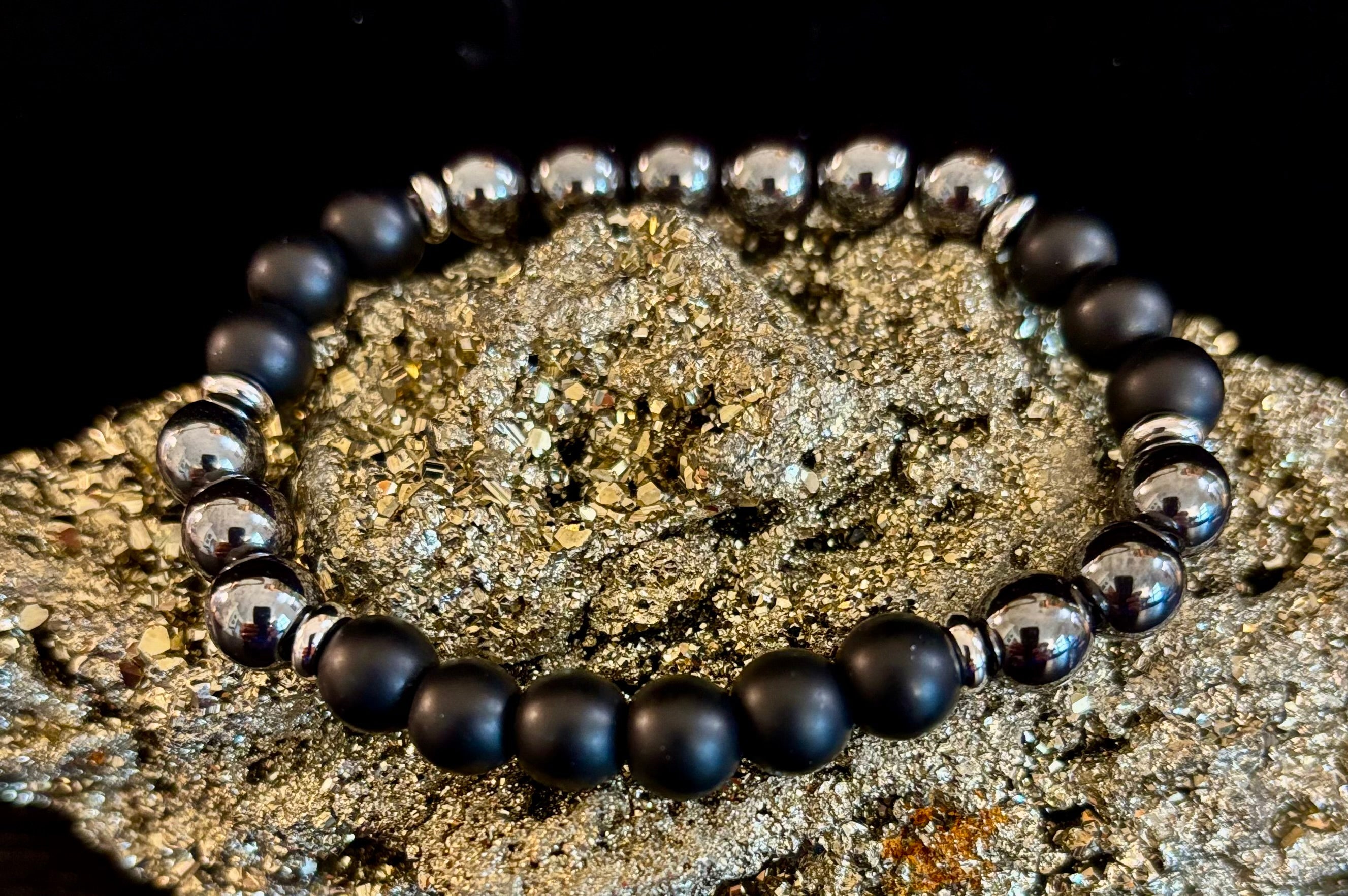 Powerful Protection Bracelet – Black Onyx & Hematite | 8mm Beads | Medium to Large Wrists | | Wiccan Center
