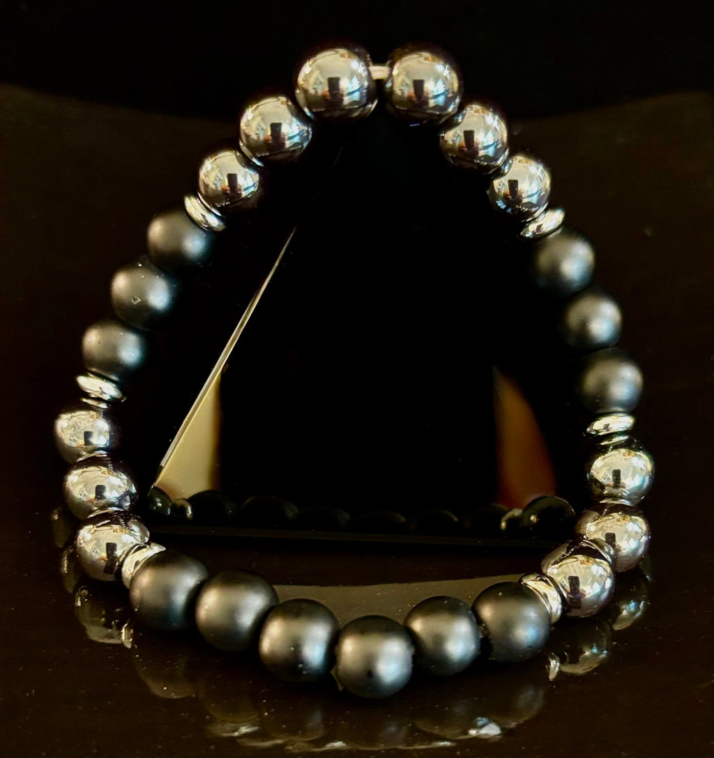 Powerful Protection Bracelet – Black Onyx & Hematite | 8mm Beads | Medium to Large Wrists | | Wiccan Center