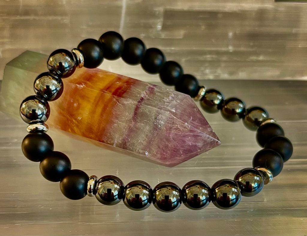 Powerful Protection Bracelet – Black Onyx & Hematite | 8mm Beads | Medium to Large Wrists | | Wiccan Center