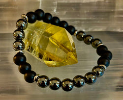 Powerful Protection Bracelet – Black Onyx & Hematite | 8mm Beads | Medium to Large Wrists | | Wiccan Center