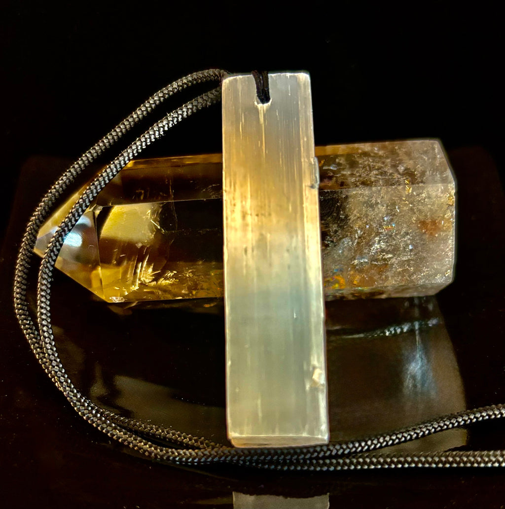 Selenite Pendant Rough Stone Necklace – Cleanse, Balance & Protect | | Wiccan Center