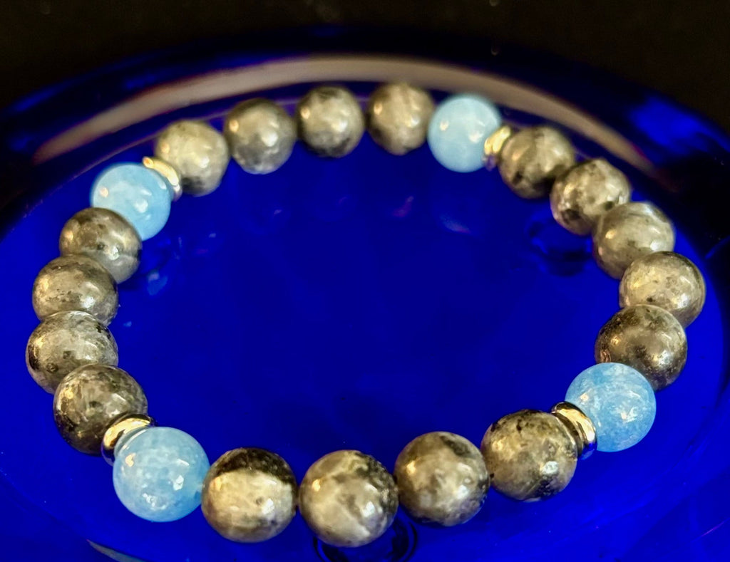 Black Labradorite & Aquamarine Beaded Bracelet – Protection, Calm & Clarity | | Wiccan Center