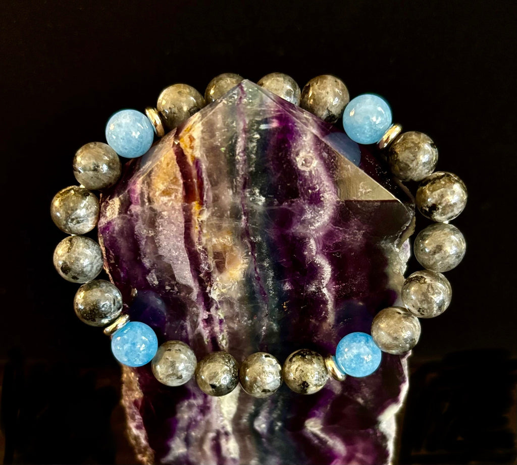 Black Labradorite & Aquamarine Beaded Bracelet – Protection, Calm & Clarity | | Wiccan Center
