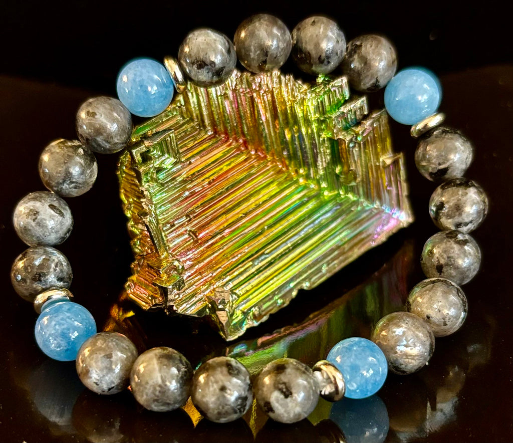 Black Labradorite & Aquamarine Beaded Bracelet – Protection, Calm & Clarity | | Wiccan Center