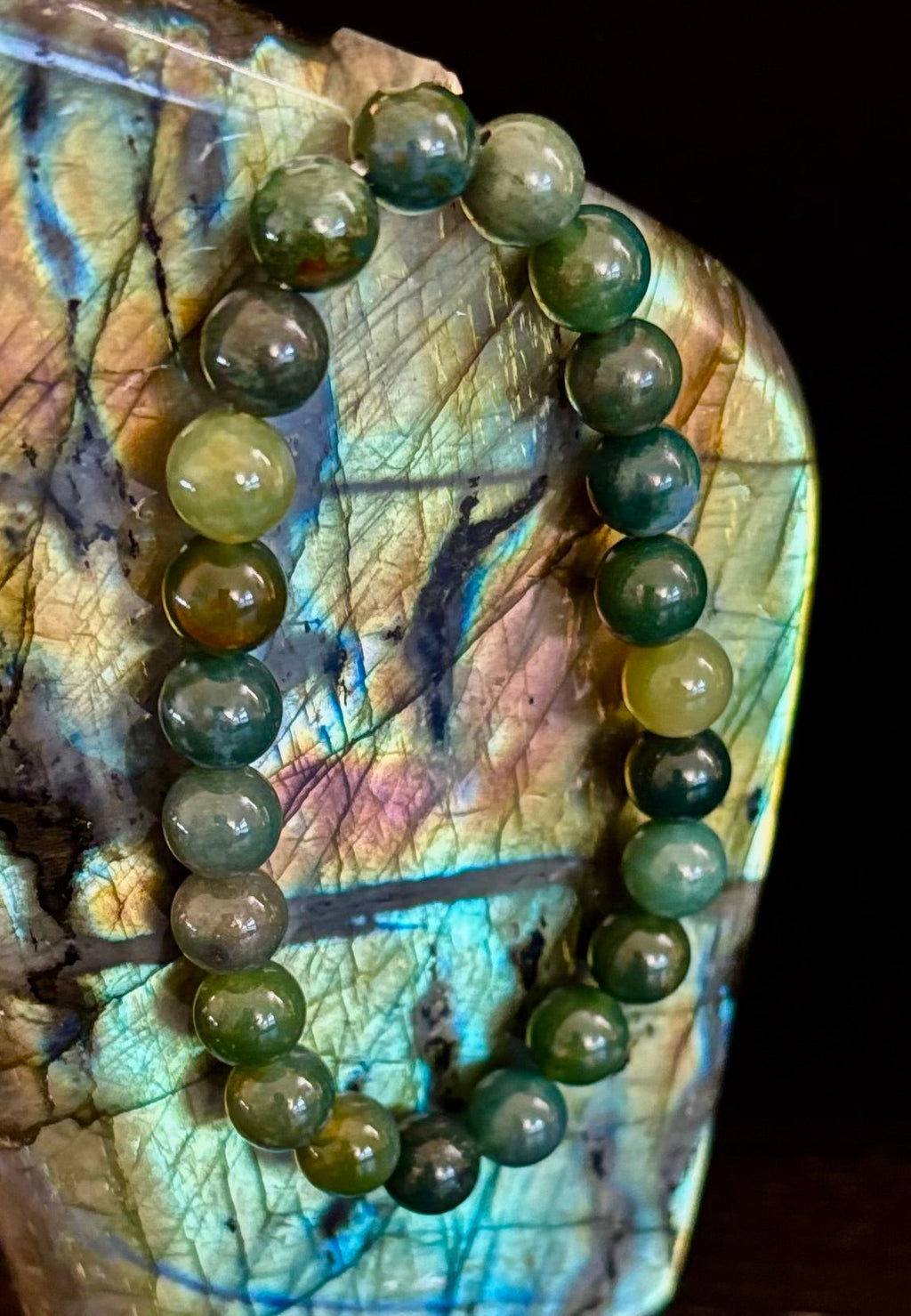 Natural Moss Agate Bracelet 8mm & 10mm – Reiki-Infused Growth, Abundance & Grounding Jewelry (Multiple Wrist Sizes) | | Wiccan Center
