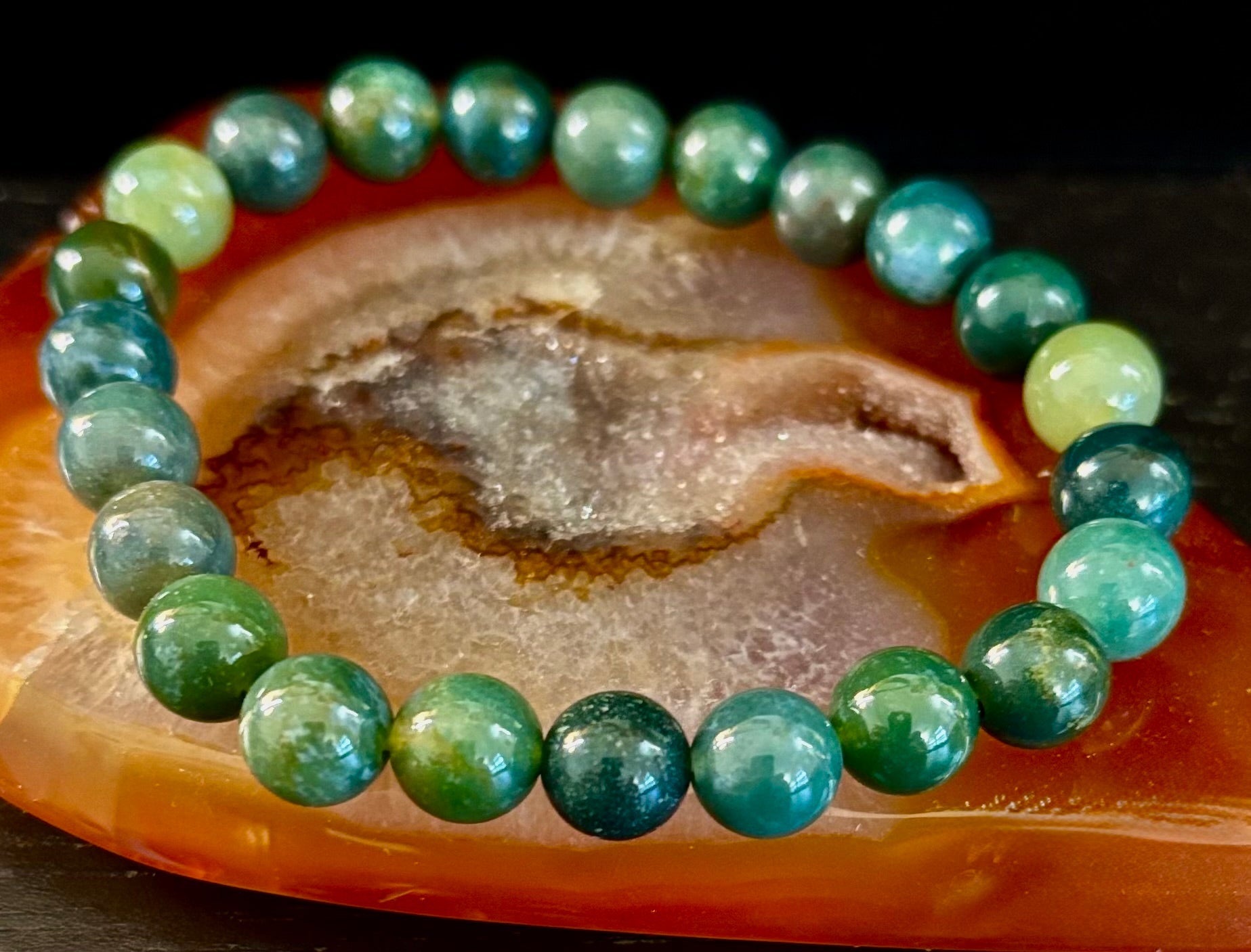 Natural Moss Agate Bracelet 8mm & 10mm – Reiki-Infused Growth, Abundance & Grounding Jewelry (Multiple Wrist Sizes) | | Wiccan Center