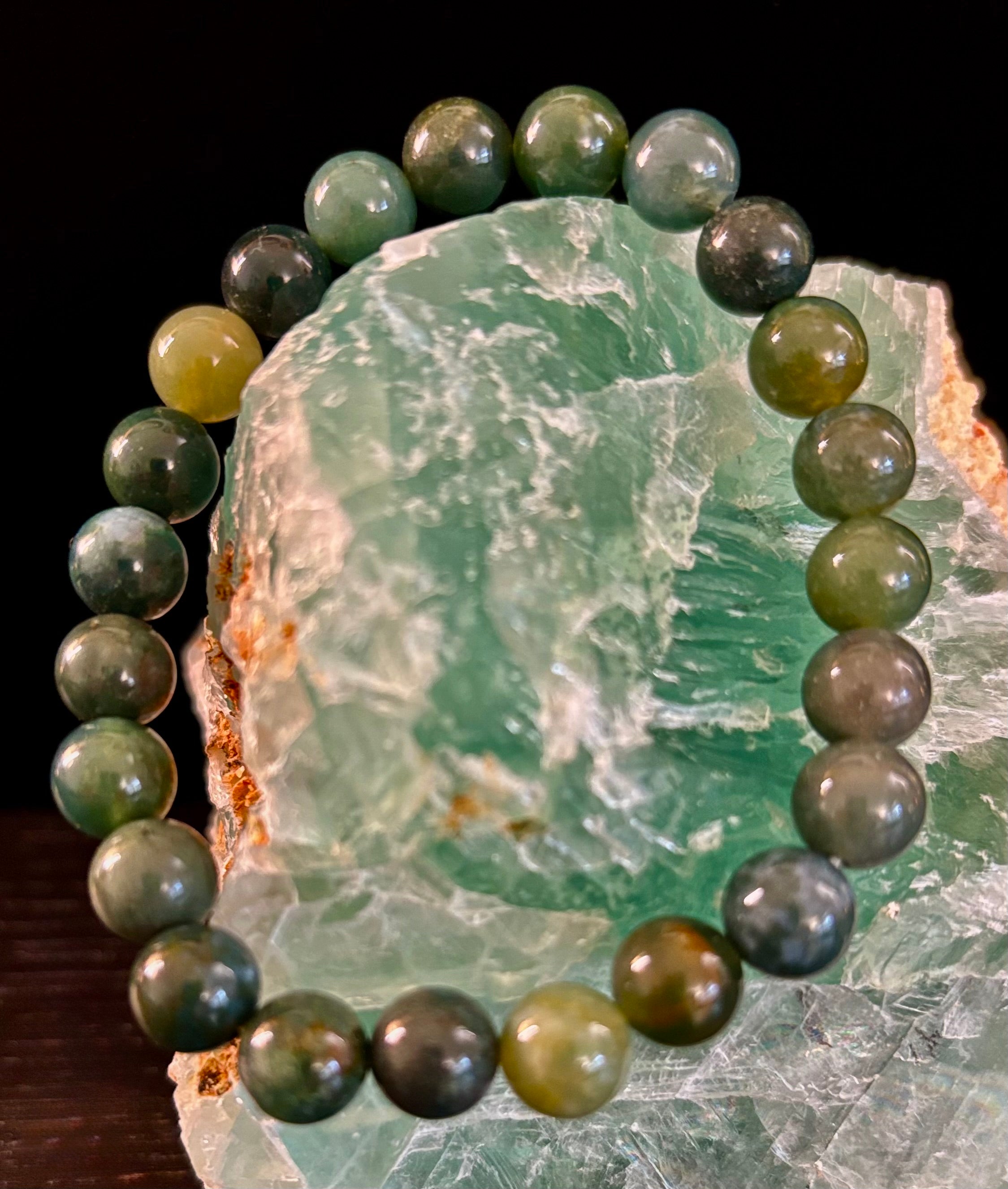 Natural Moss Agate Bracelet 8mm & 10mm – Reiki-Infused Growth, Abundance & Grounding Jewelry (Multiple Wrist Sizes) | | Wiccan Center