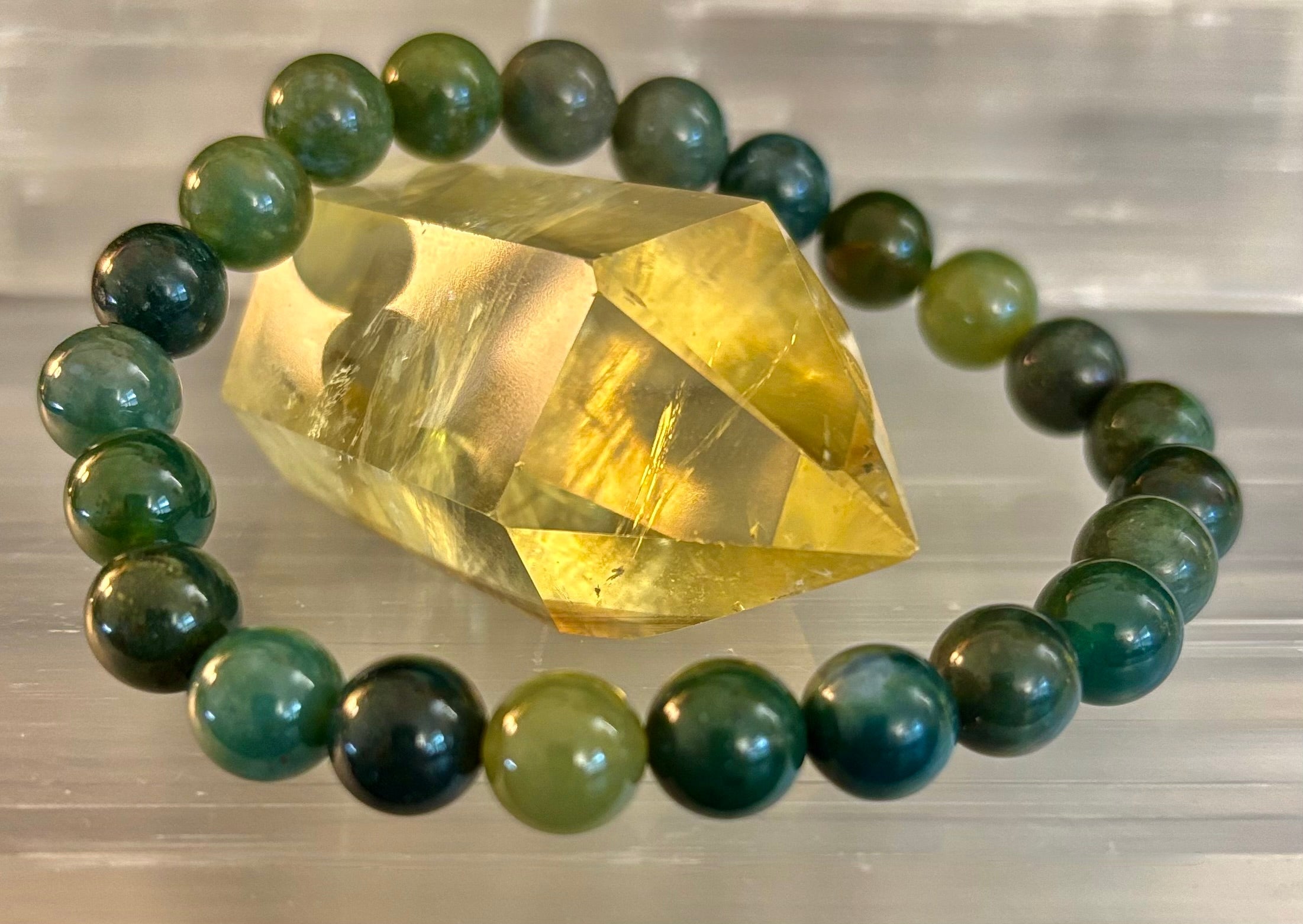 Natural Moss Agate Bracelet 8mm & 10mm – Reiki-Infused Growth, Abundance & Grounding Jewelry (Multiple Wrist Sizes) | | Wiccan Center