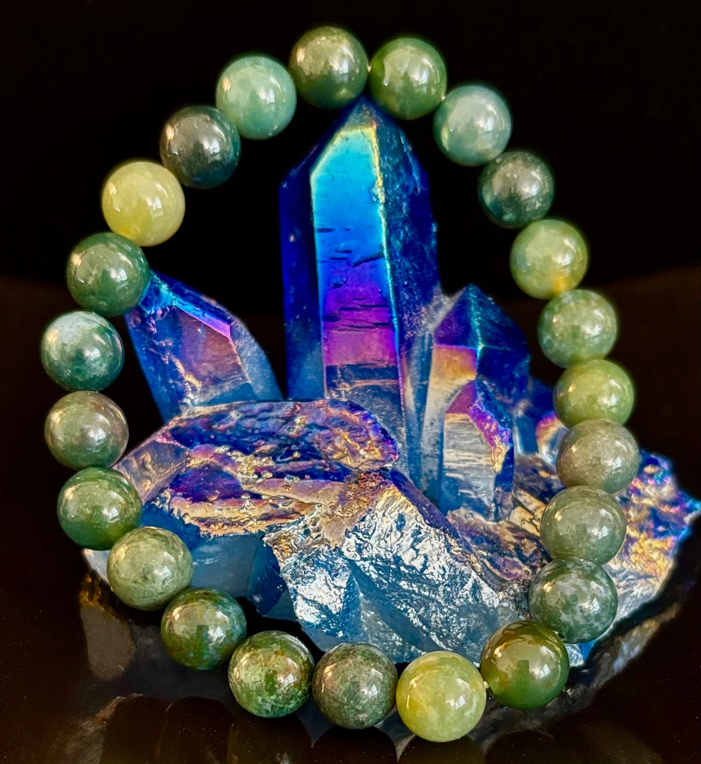 Natural Moss Agate Bracelet 8mm & 10mm – Reiki-Infused Growth, Abundance & Grounding Jewelry (Multiple Wrist Sizes) | | Wiccan Center