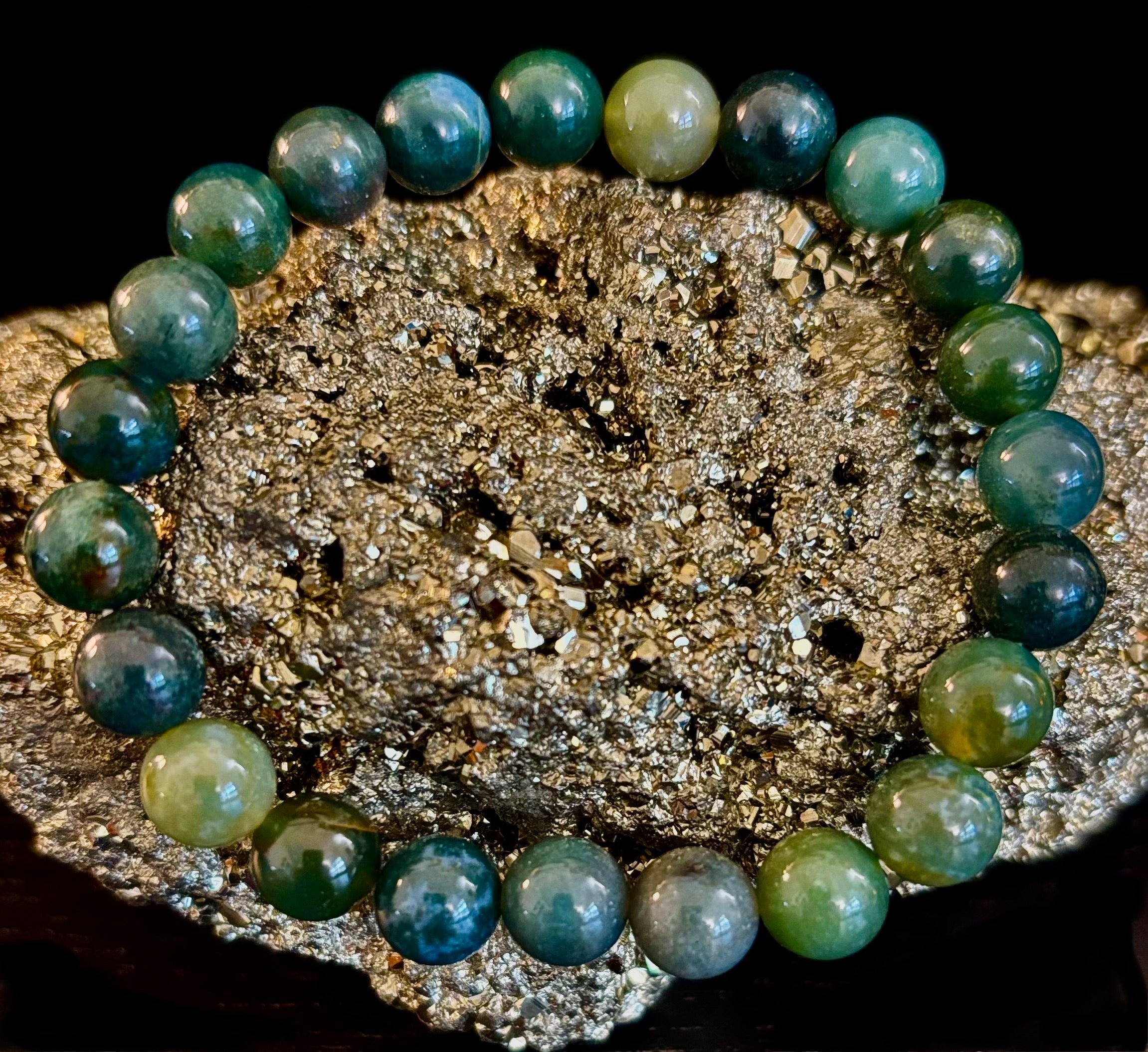 Natural Moss Agate Bracelet 8mm & 10mm – Reiki-Infused Growth, Abundance & Grounding Jewelry (Multiple Wrist Sizes) | | Wiccan Center