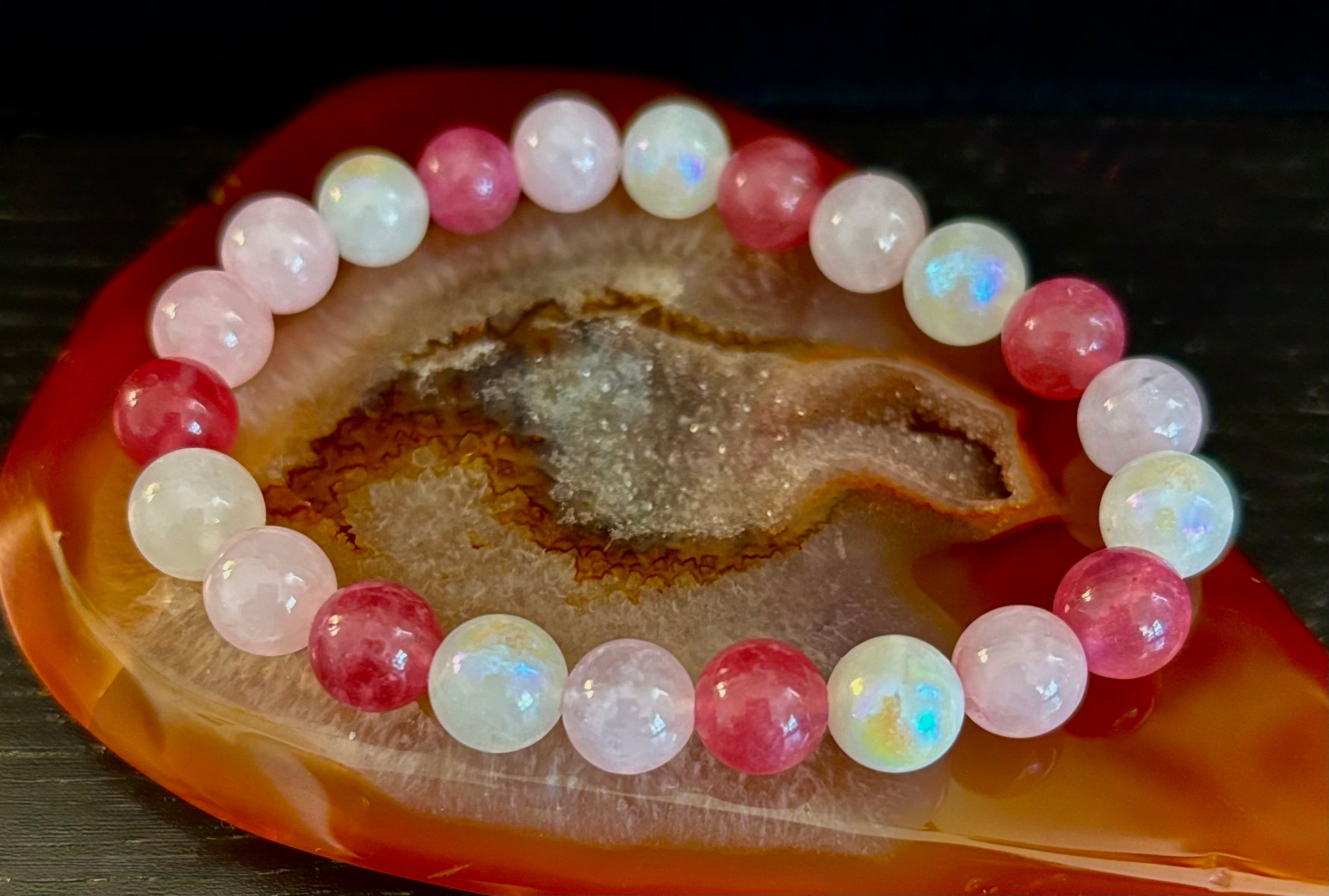 Attracting Love Bracelet – Moonstone, Rose Quartz & Strawberry Quartz | | Wiccan Center