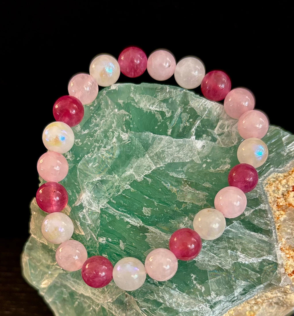 Attracting Love Bracelet – Moonstone, Rose Quartz & Strawberry Quartz | | Wiccan Center