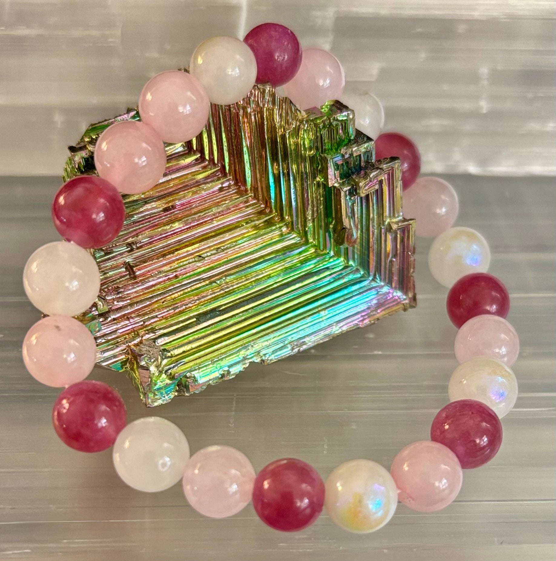 Attracting Love Bracelet – Moonstone, Rose Quartz & Strawberry Quartz | | Wiccan Center