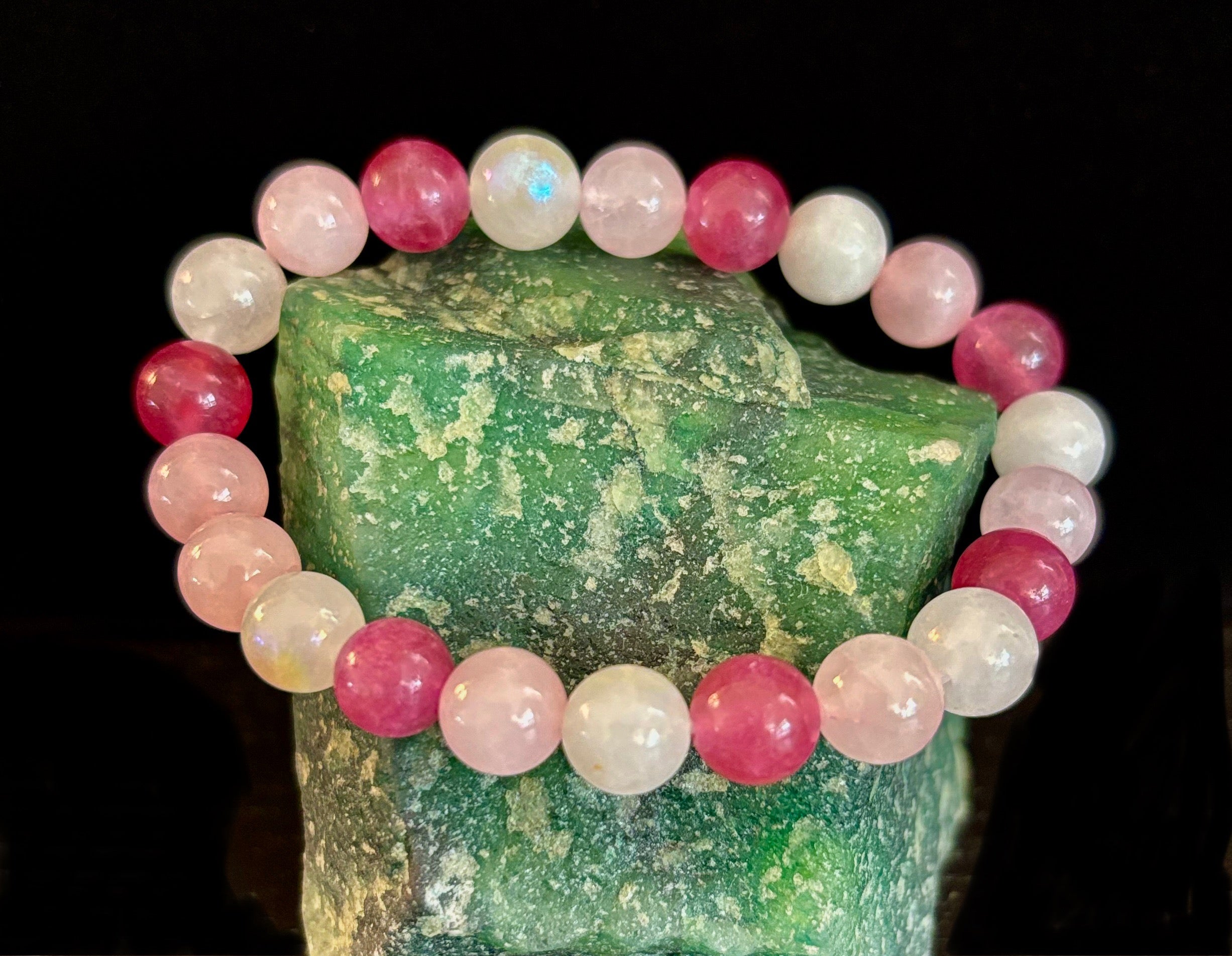Attracting Love Bracelet – Moonstone, Rose Quartz & Strawberry Quartz | | Wiccan Center