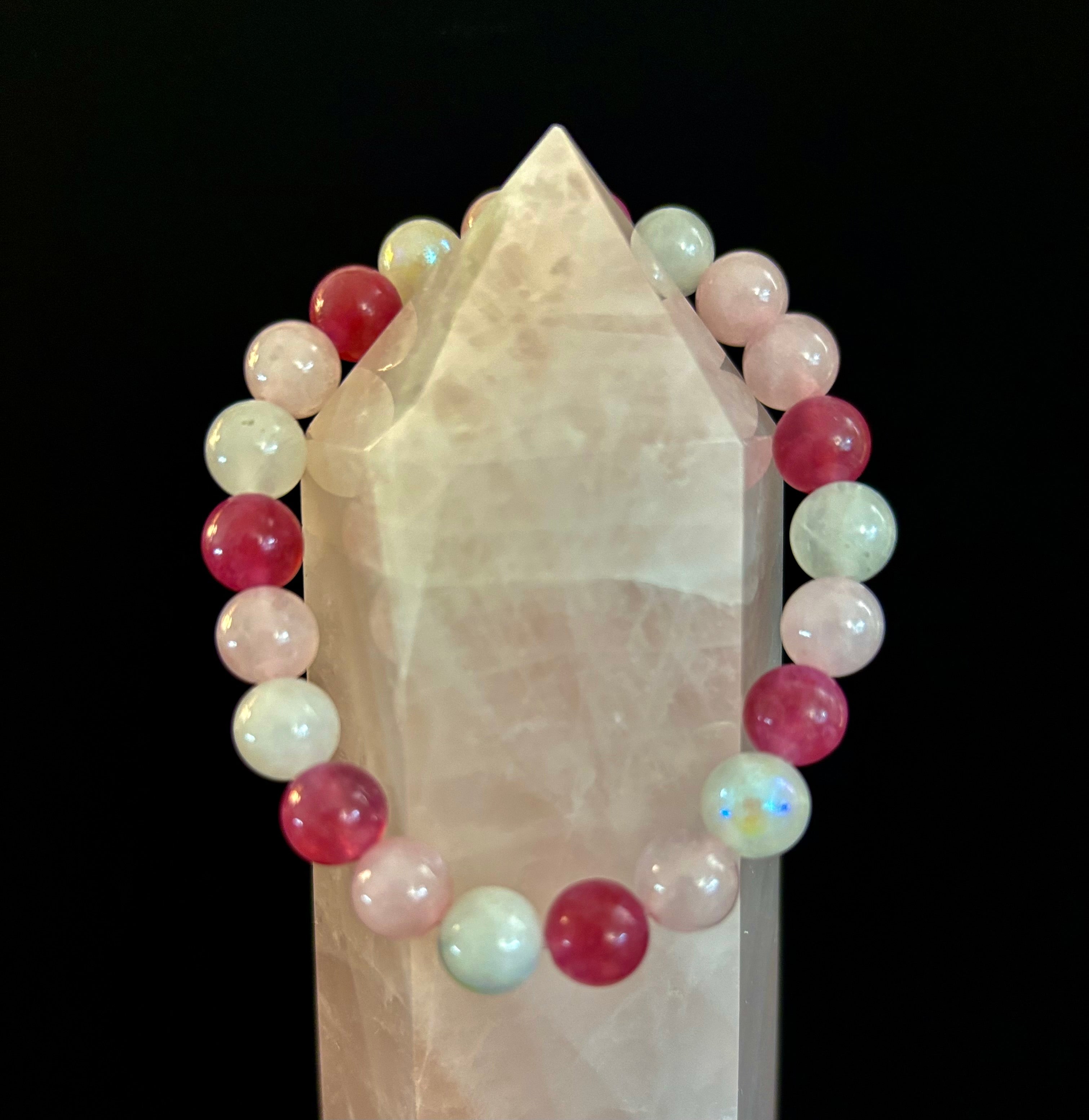 Attracting Love Bracelet – Moonstone, Rose Quartz & Strawberry Quartz | | Wiccan Center