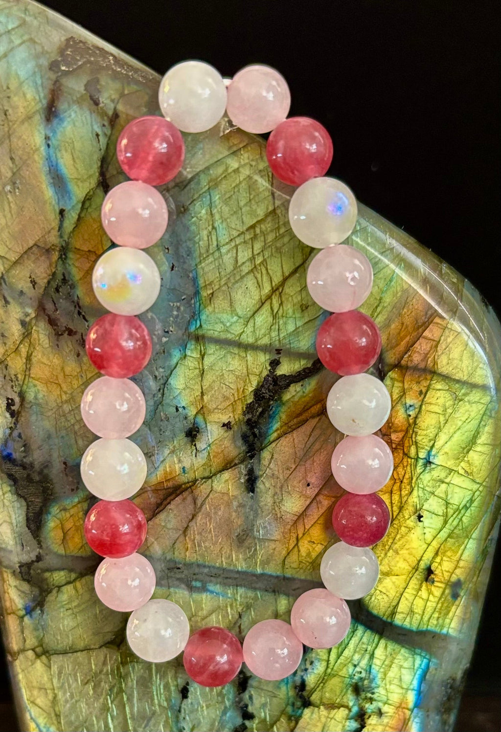 Attracting Love Bracelet – Moonstone, Rose Quartz & Strawberry Quartz | | Wiccan Center