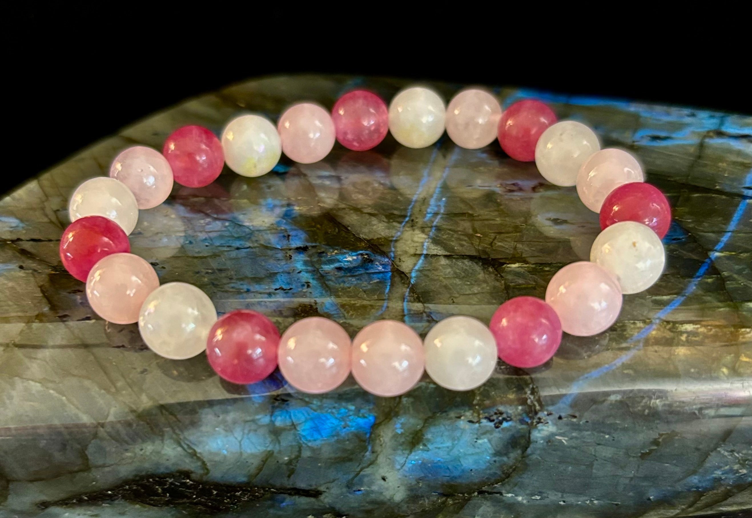 Attracting Love Bracelet – Moonstone, Rose Quartz & Strawberry Quartz | | Wiccan Center