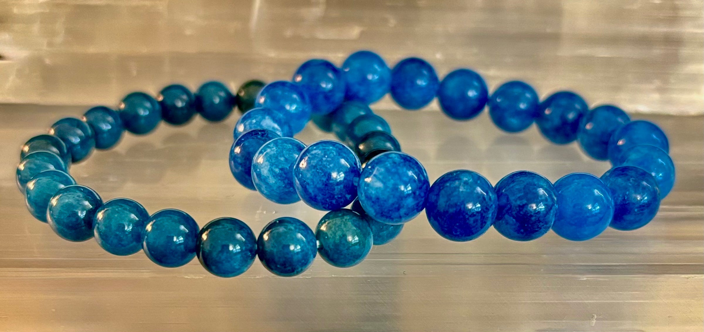 Blue Apatite Energy Bracelet | 8mm or 10mm Natural Stone Beads for Clarity, Focus & Motivation | | Wiccan Center