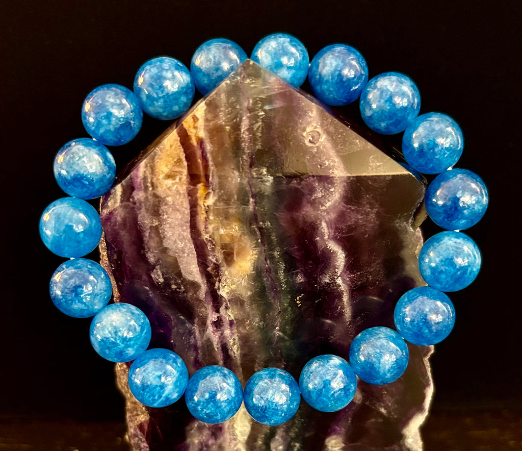 Blue Apatite Energy Bracelet | 8mm or 10mm Natural Stone Beads for Clarity, Focus & Motivation | | Wiccan Center