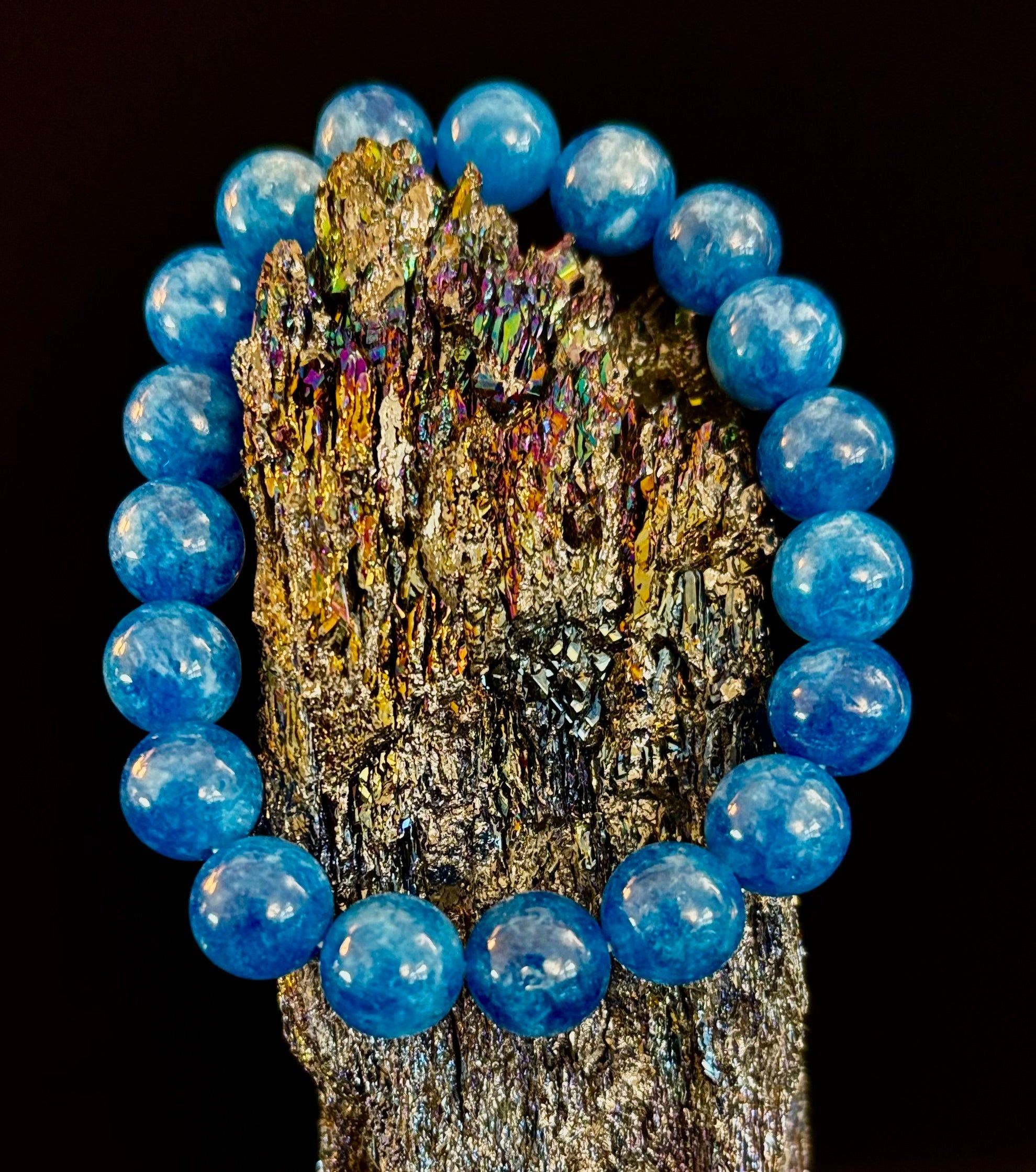 Blue Apatite Energy Bracelet | 8mm or 10mm Natural Stone Beads for Clarity, Focus & Motivation | | Wiccan Center
