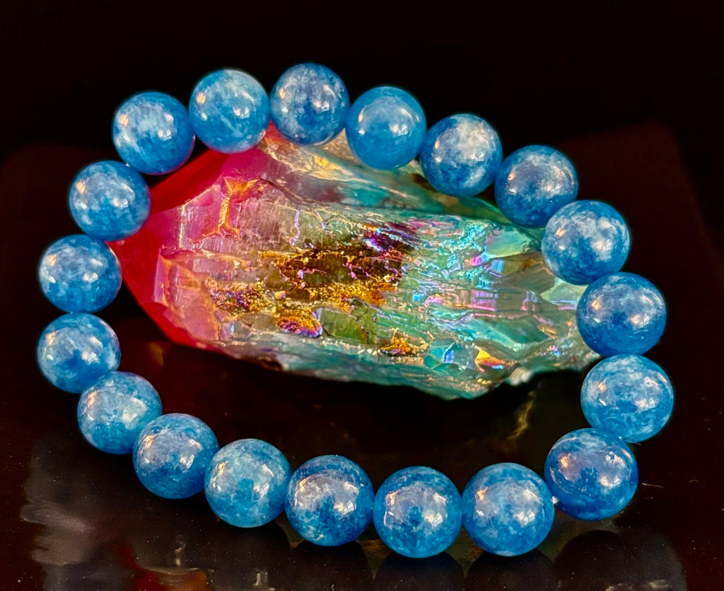 Blue Apatite Energy Bracelet | 8mm or 10mm Natural Stone Beads for Clarity, Focus & Motivation | | Wiccan Center