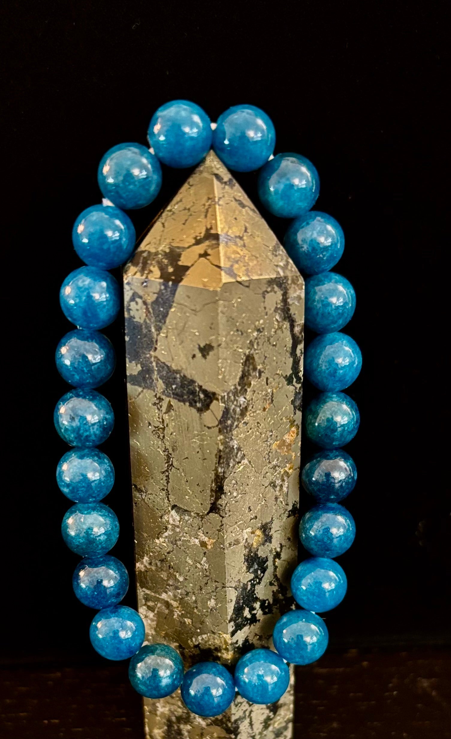 Blue Apatite Energy Bracelet | 8mm or 10mm Natural Stone Beads for Clarity, Focus & Motivation | | Wiccan Center