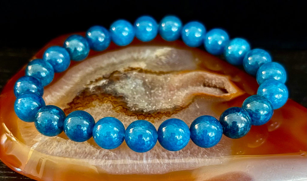 Blue Apatite Energy Bracelet | 8mm or 10mm Natural Stone Beads for Clarity, Focus & Motivation | | Wiccan Center