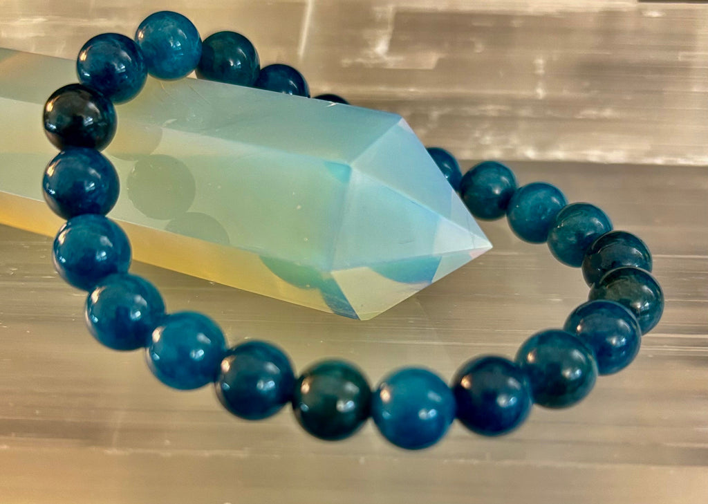 Blue Apatite Energy Bracelet | 8mm or 10mm Natural Stone Beads for Clarity, Focus & Motivation | | Wiccan Center