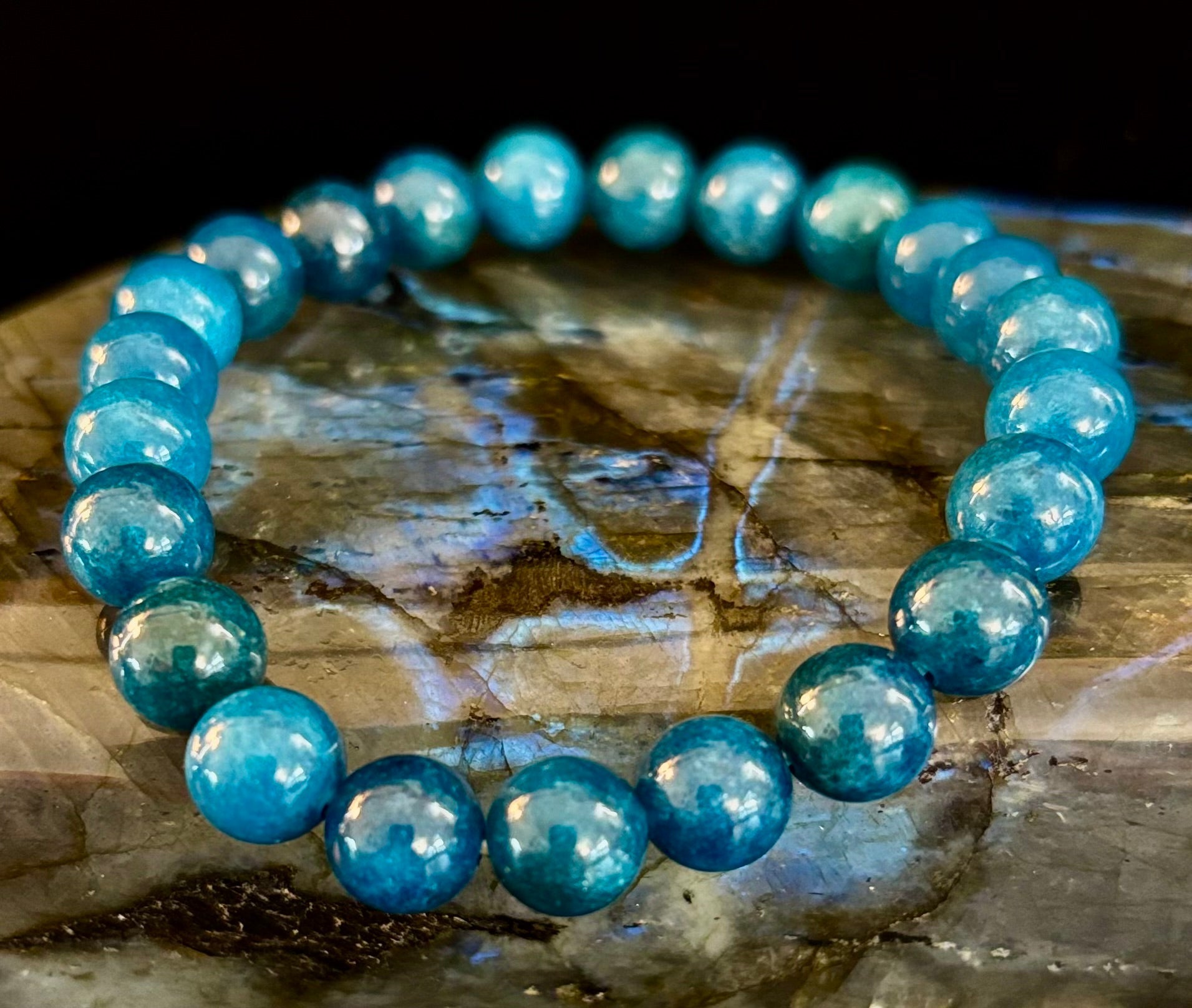Blue Apatite Energy Bracelet | 8mm or 10mm Natural Stone Beads for Clarity, Focus & Motivation | | Wiccan Center