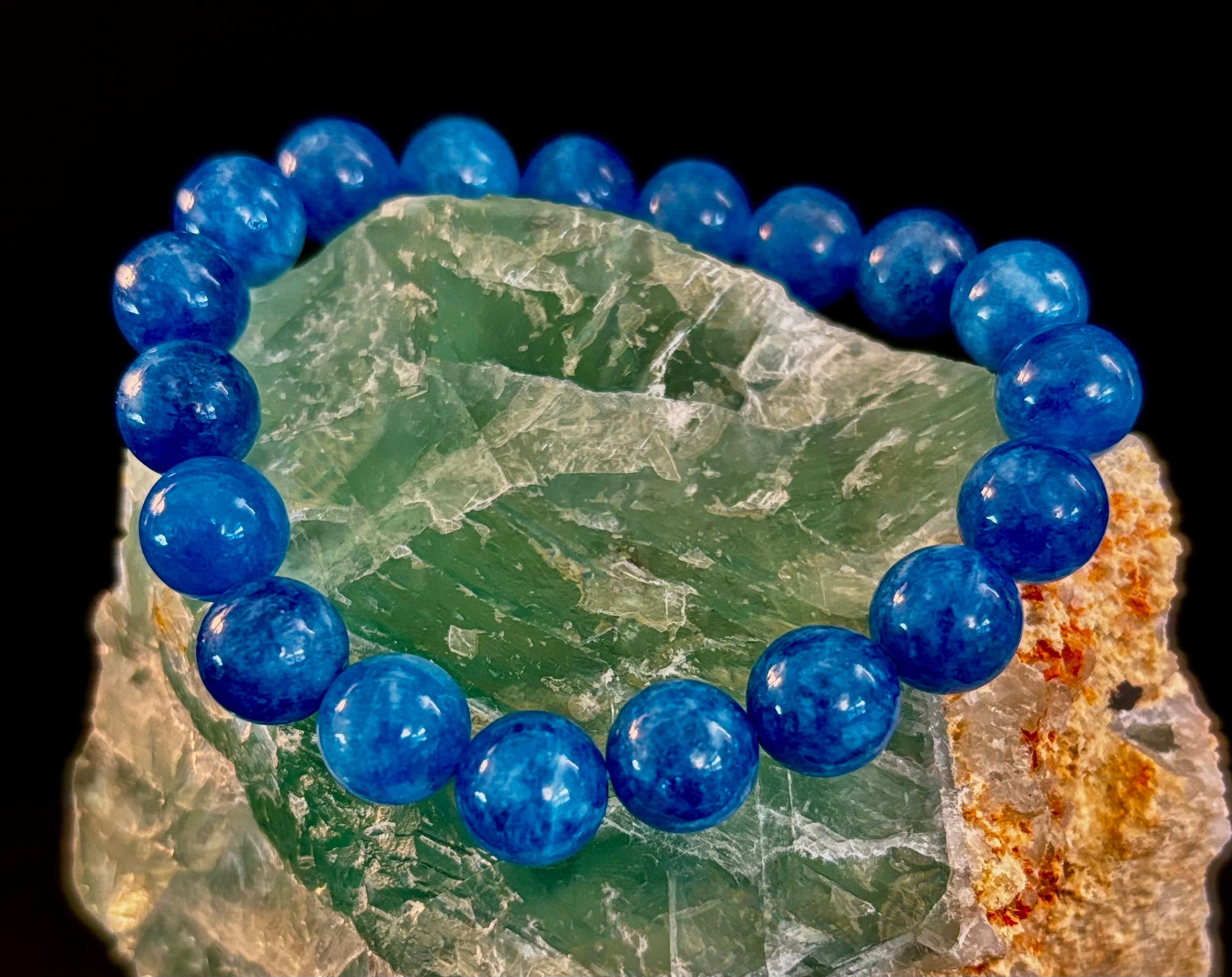 Blue Apatite Energy Bracelet | 8mm or 10mm Natural Stone Beads for Clarity, Focus & Motivation | | Wiccan Center