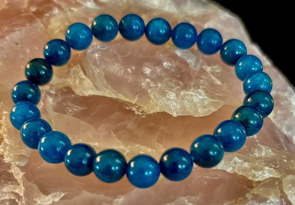 Blue Apatite Energy Bracelet | 8mm or 10mm Natural Stone Beads for Clarity, Focus & Motivation | | Wiccan Center