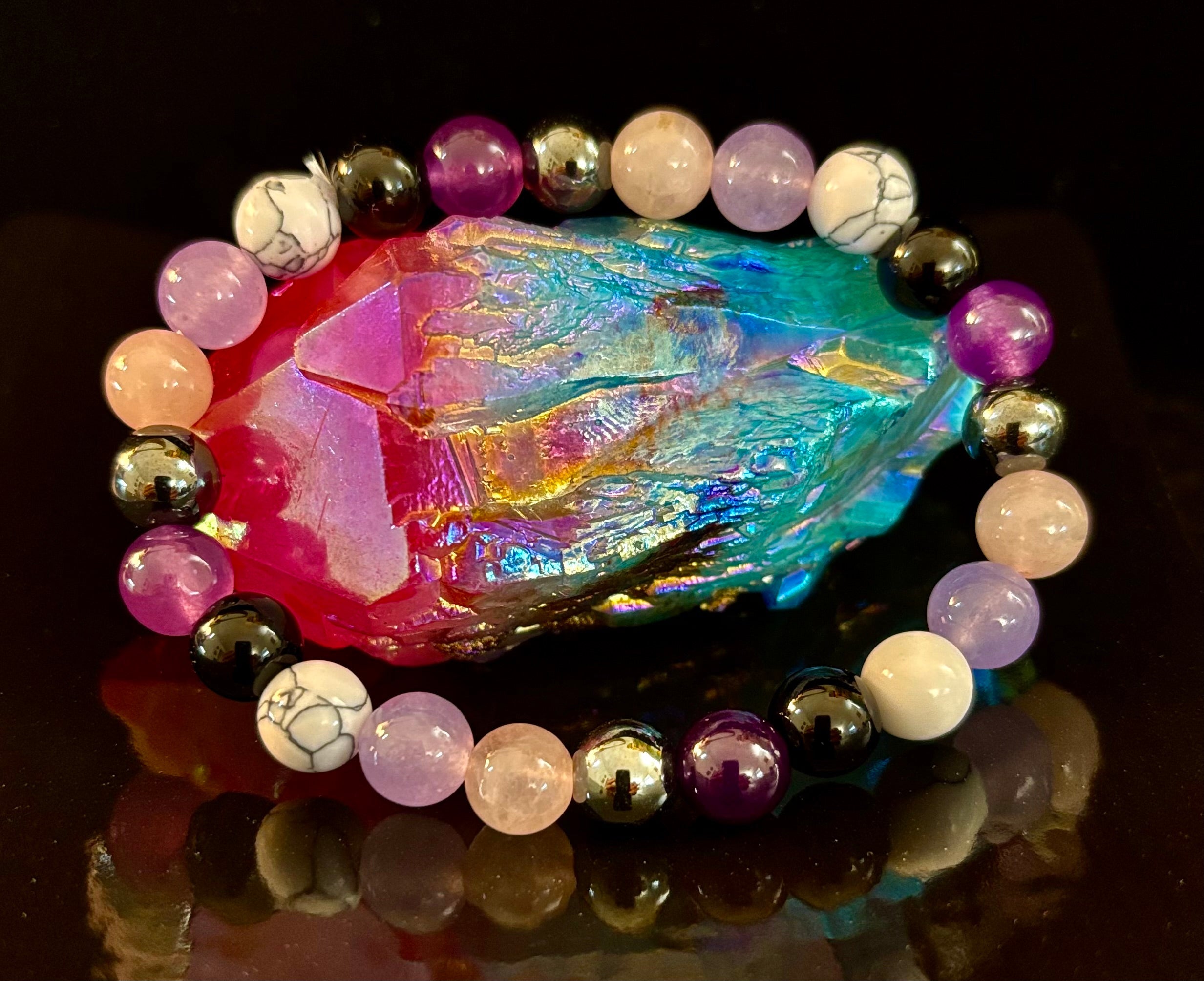 The Empaths Recharge Bracelet (amethyst, Clear Quartz, Rose Quartz, White Howlite, Black Tourmaline) | | Wiccan Center