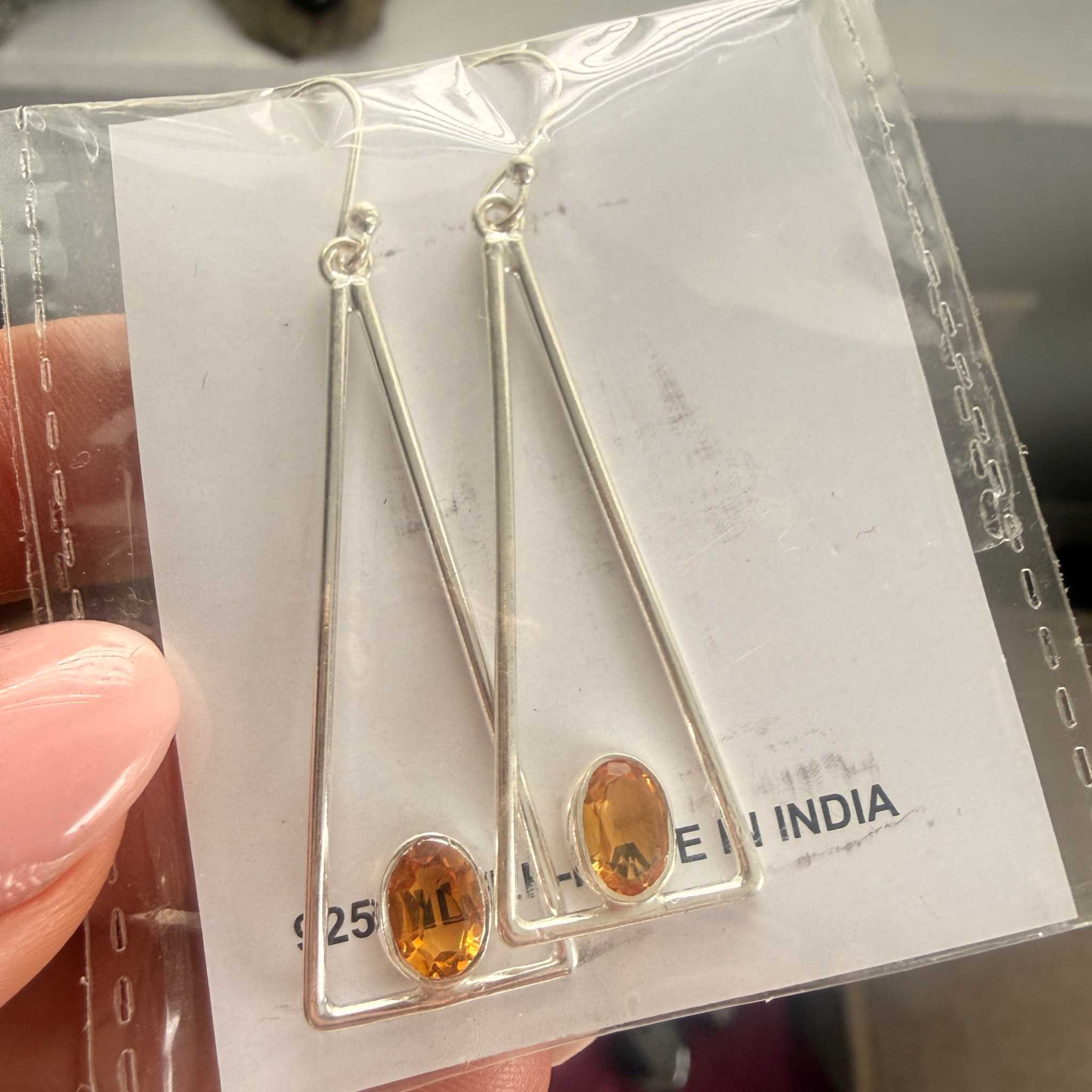 Citrine Triangle Sterling Silver Earrings | Earrings | Wiccan Center