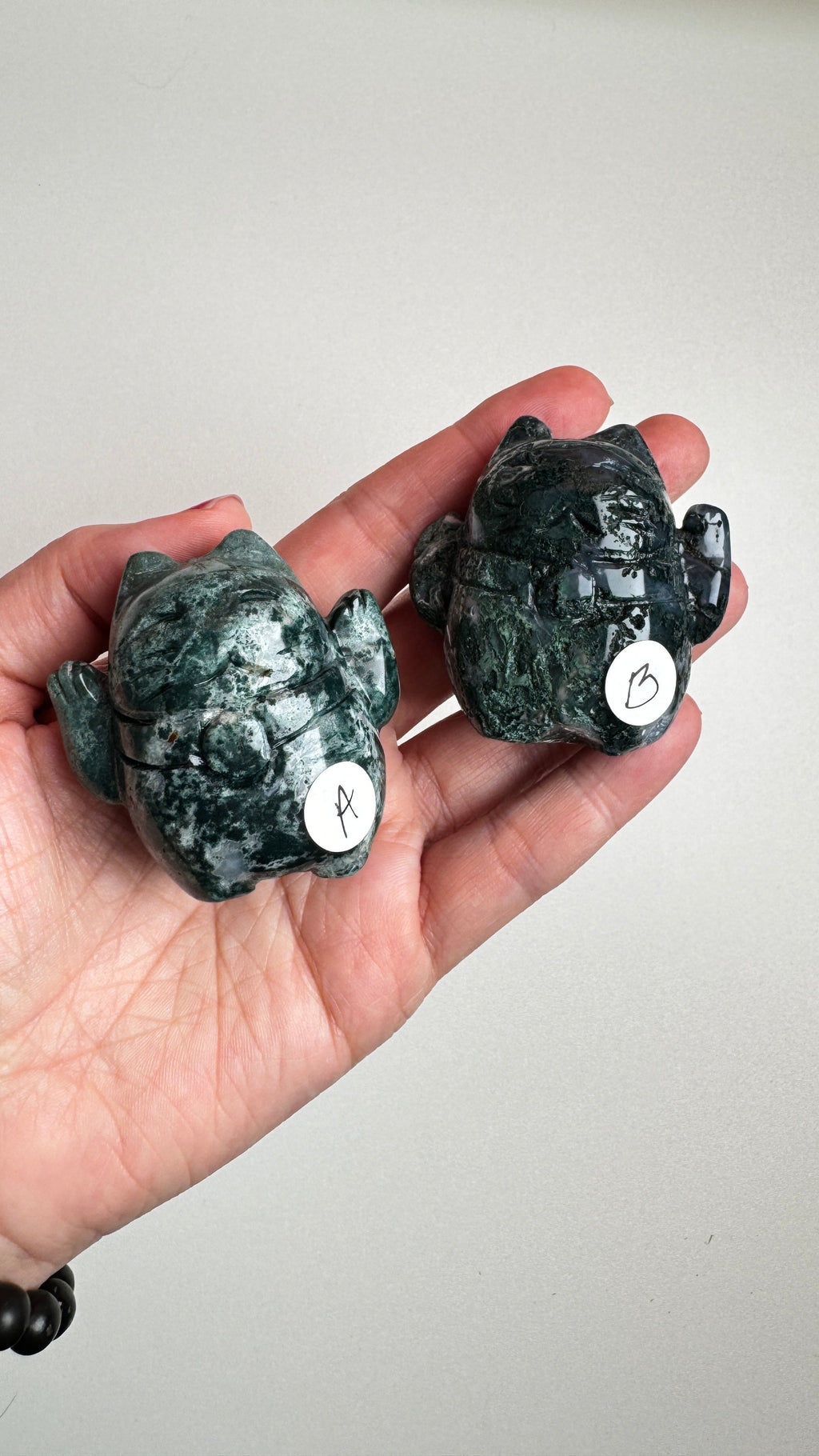 Moss Agate Lucky Cat TWO PAWS UP, Maneki Neko, Crystal Fortune Cat