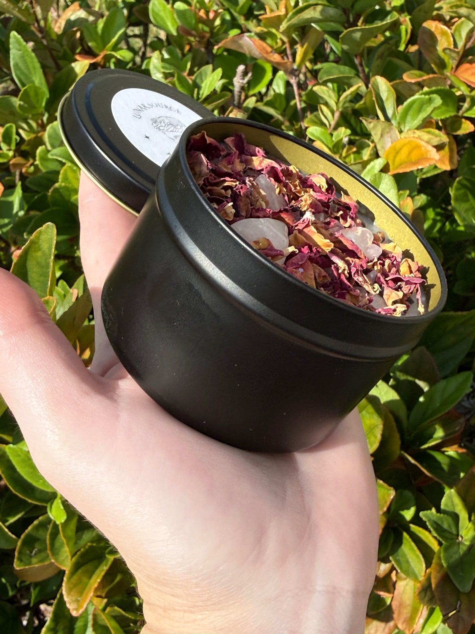 Self Love Herbal Intention Crystal Candle | Rose Petals Lavender Flowers | Altar Spell Inner Self Goddess Venus Gift Scented Rose Quartz | | Wiccan Center