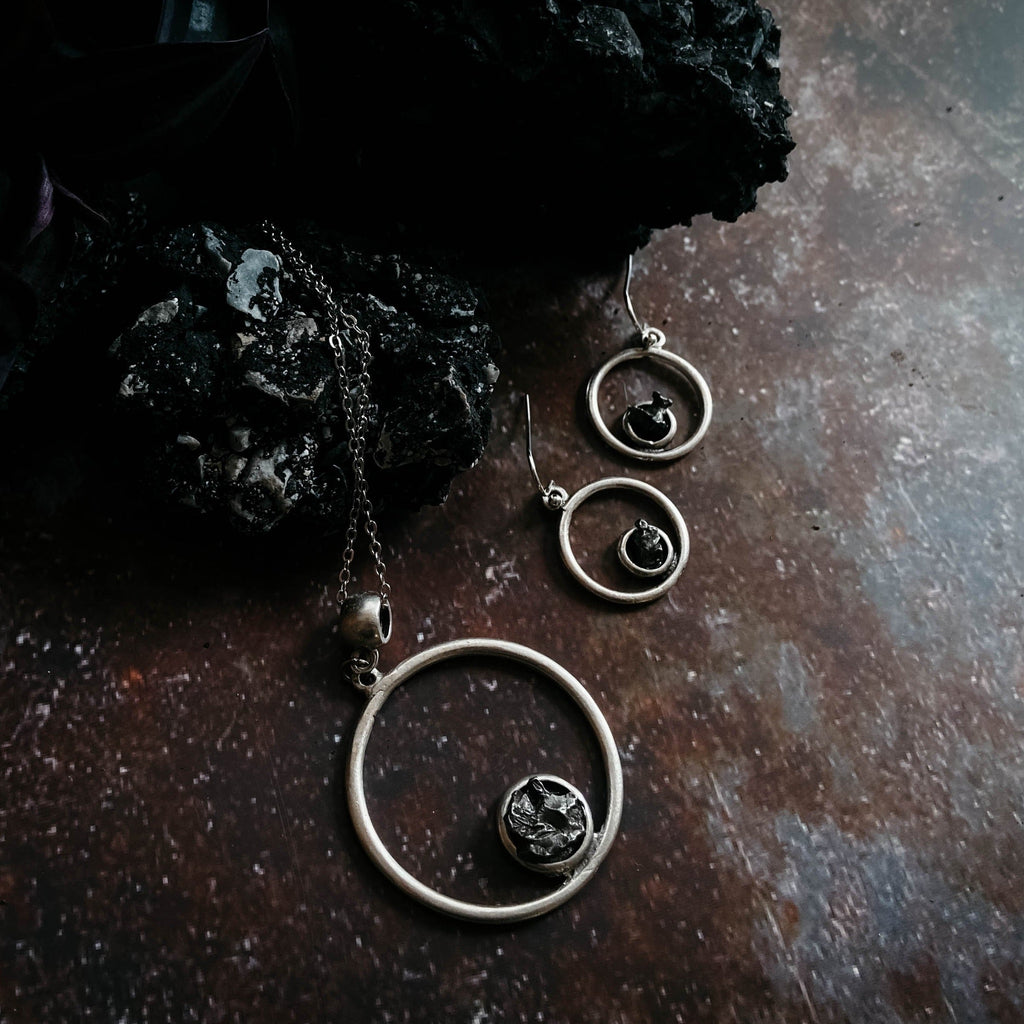 Meteorite Jewelry Set - Circle Necklace and Earrings | Jewelry Set | Wiccan Center