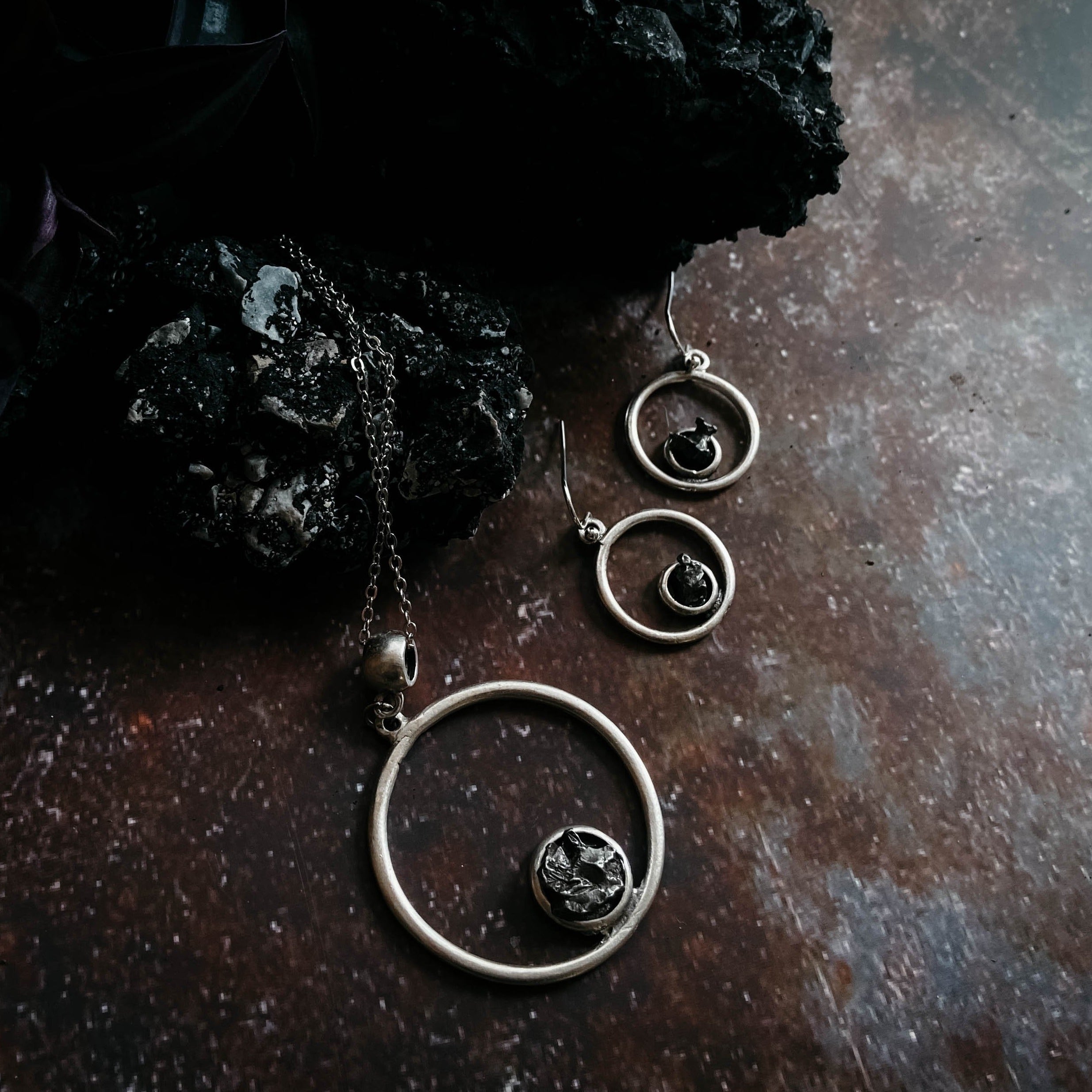 Meteorite Jewelry Set - Circle Necklace and Earrings | Jewelry Set | Wiccan Center