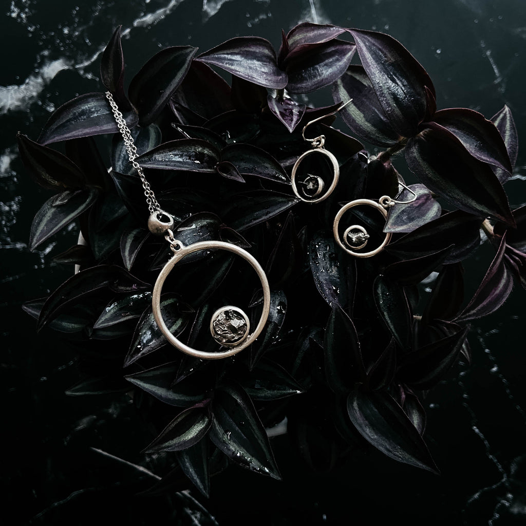 Meteorite Jewelry Set - Circle Necklace and Earrings | Jewelry Set | Wiccan Center